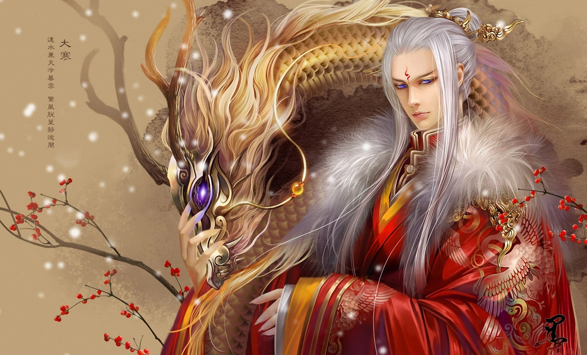 boy, dragons, men, anime, asian, fantasy, original, oriental, 1080P, males, HD Wallpaper