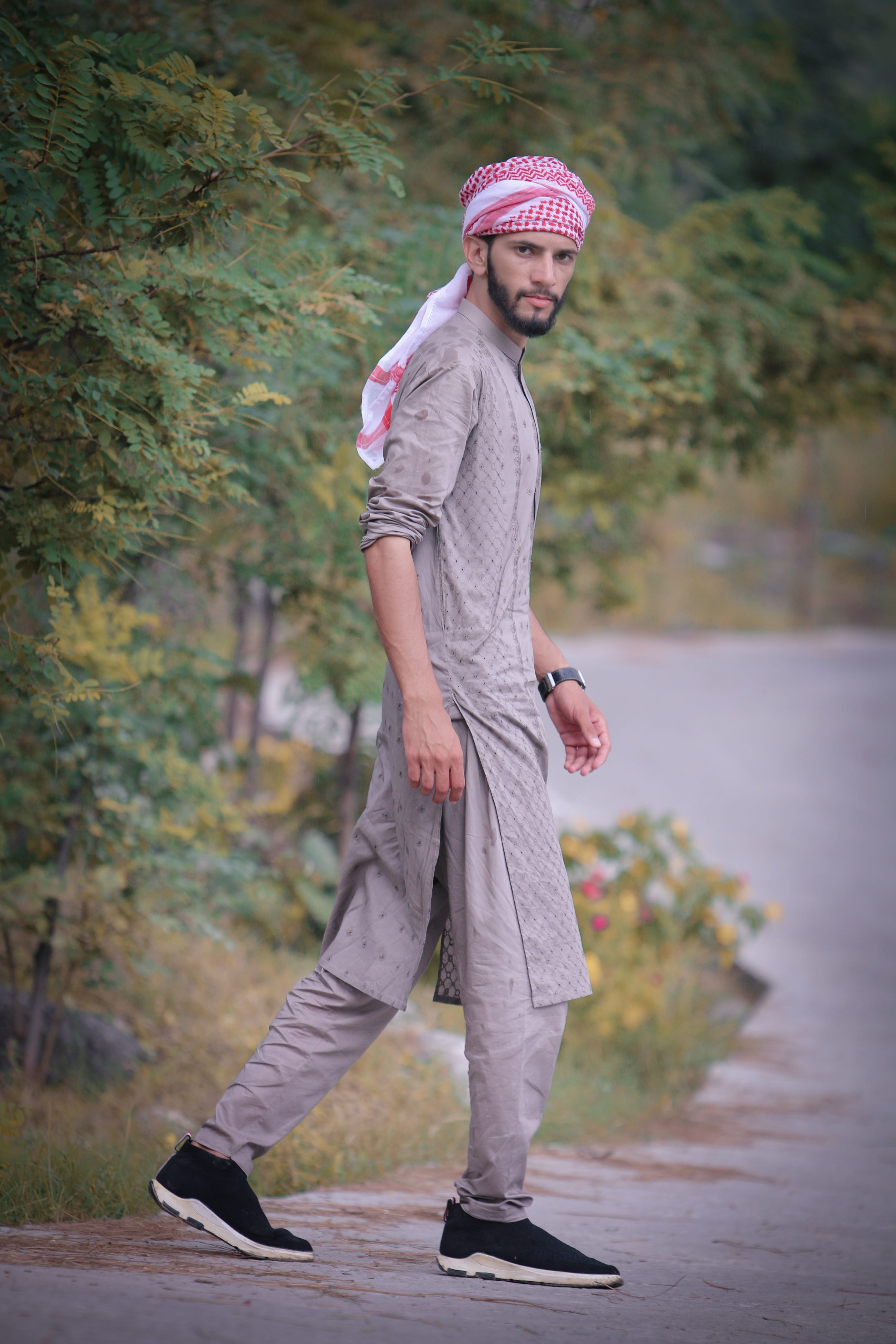 leisure activity, hairstyle, young men, standing, faded, nature, lifestyles, boys style, 5K, adult, kurta, yellow, asia, full length, colors, tree, style, Phone HD Wallpaper