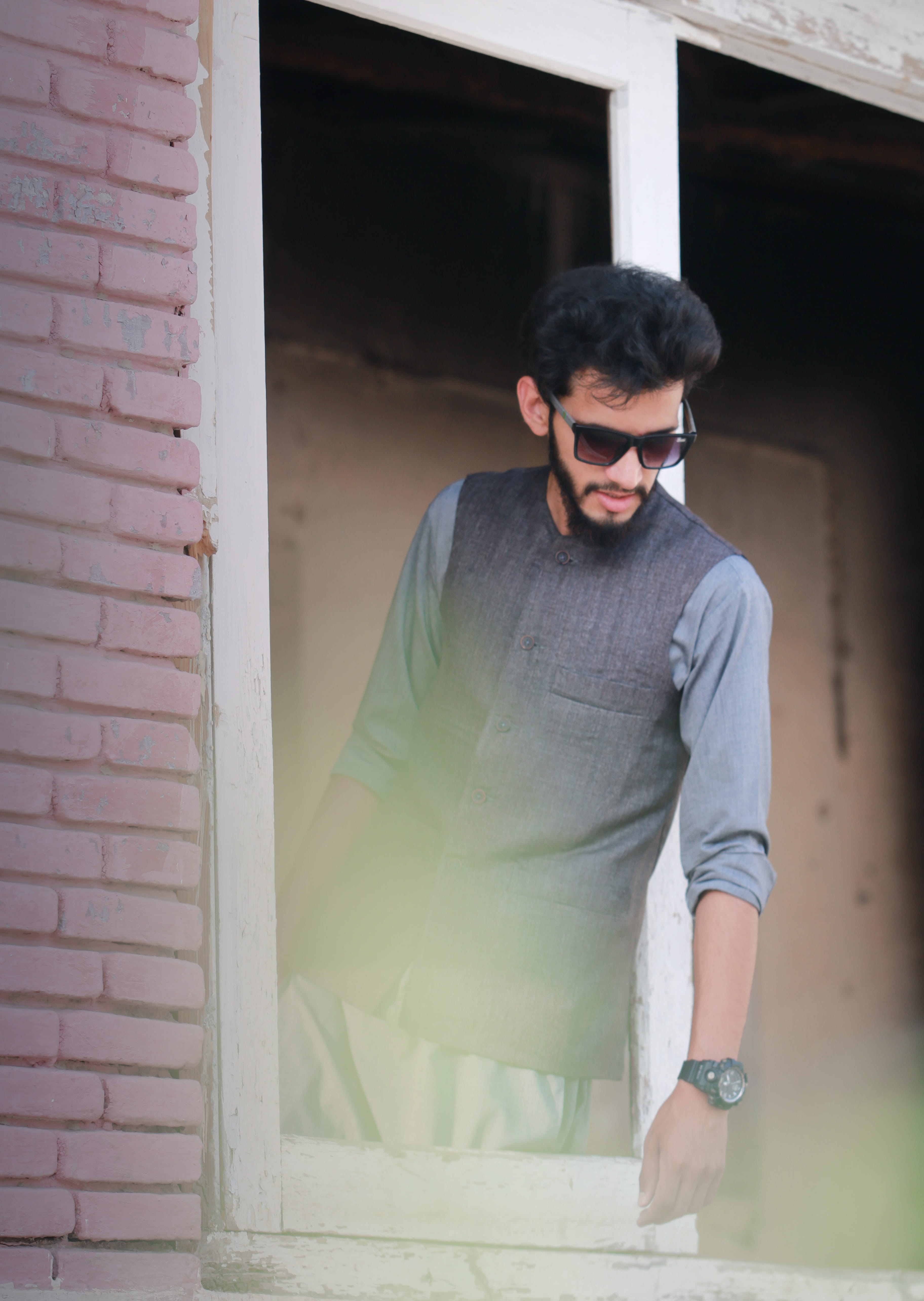 front view, asian boys, leisure activity, blurry background, portrait, nature, casual clothing, outdoors, brick, day, building exterior, pakistani fashion, Phone HD Wallpaper