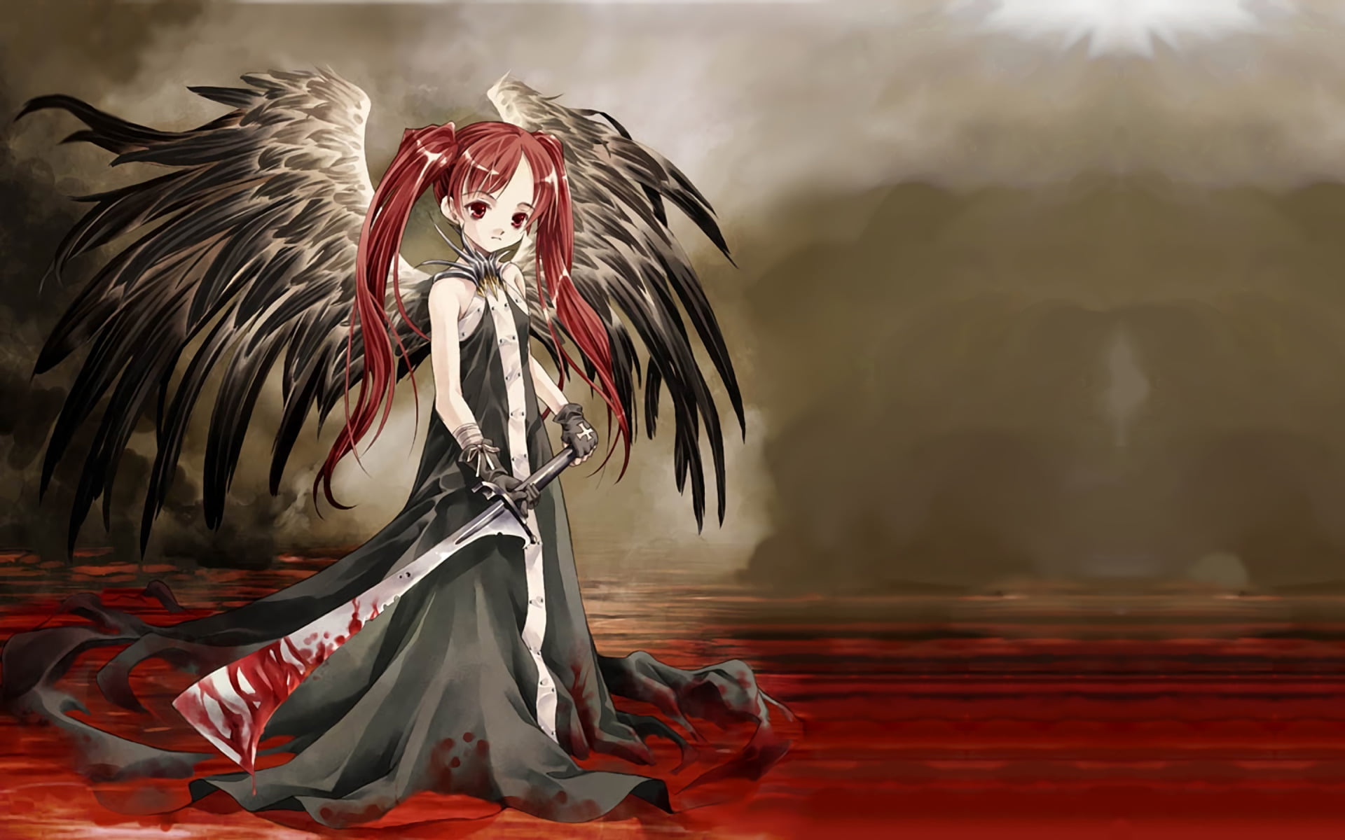 Angel, motion, feather, red, art and craft, illustration, Blood, mystery, animal, creativity, female, human representation, belief, fantasy, Anime, cultures, HD Wallpaper