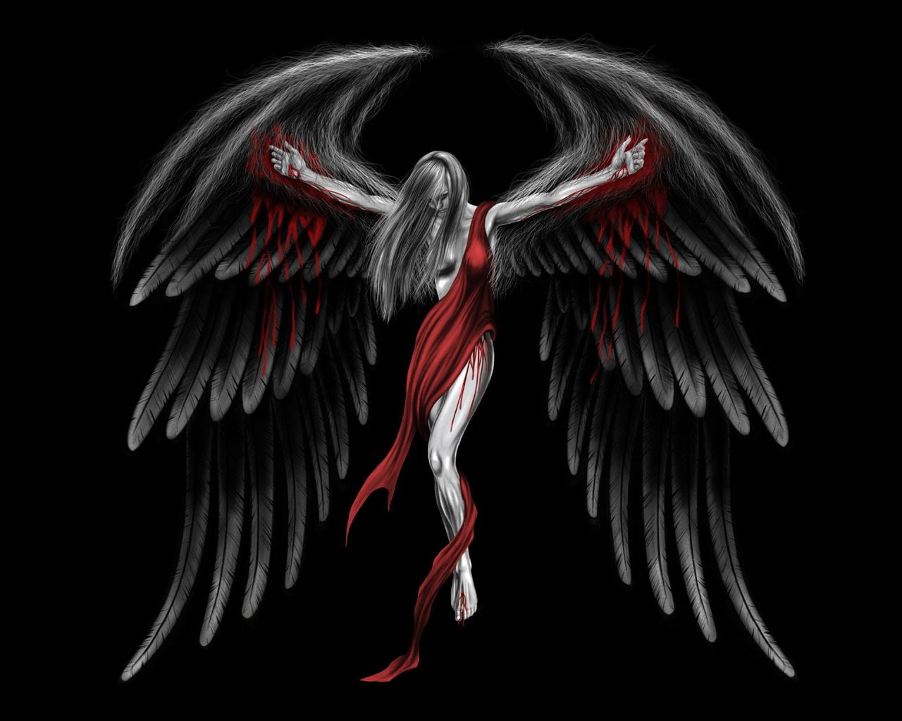 cut out, multi colored, black color, Dark, studio shot, 720P, Blood, Red, Wings, animal body part, feather, Girl, indoors, human body part, HD Wallpaper