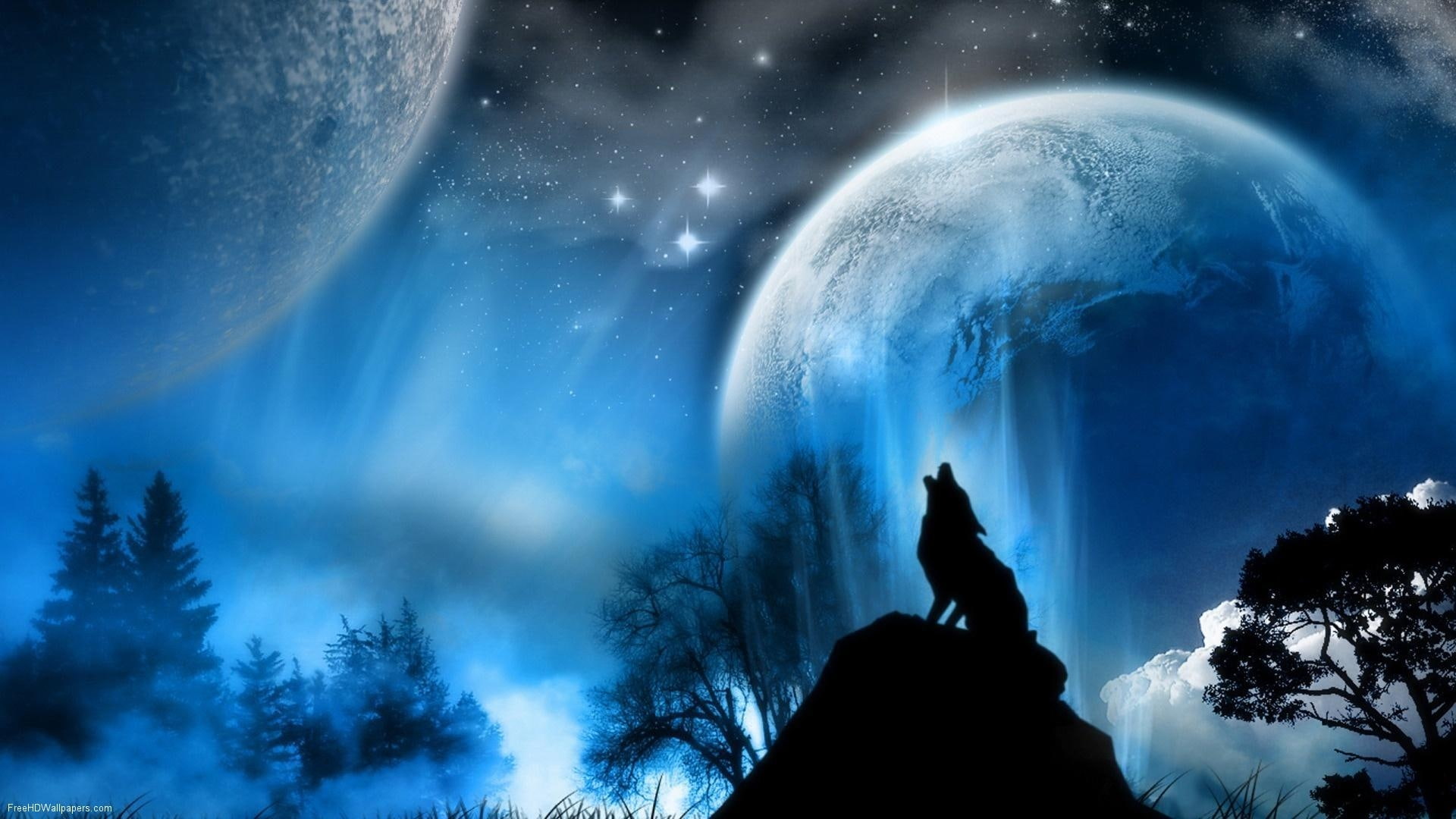 x, art, planets, space, hd, 1080P, wolves, stars, outer, outer space, HD Wallpaper