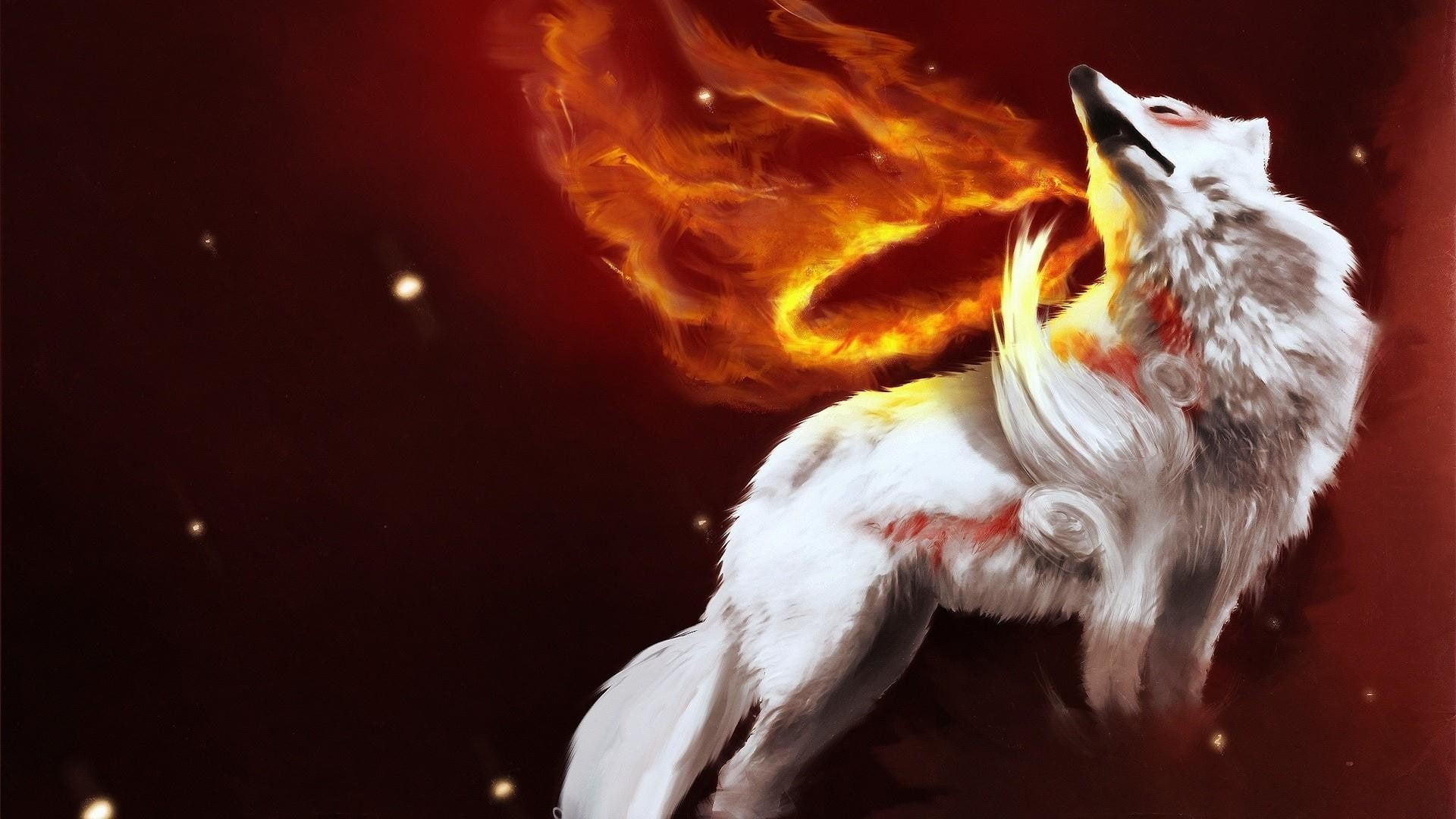backgrounds, capcom, stars, 1080P, Okami, art, wolves, brown, hd, space, HD Wallpaper