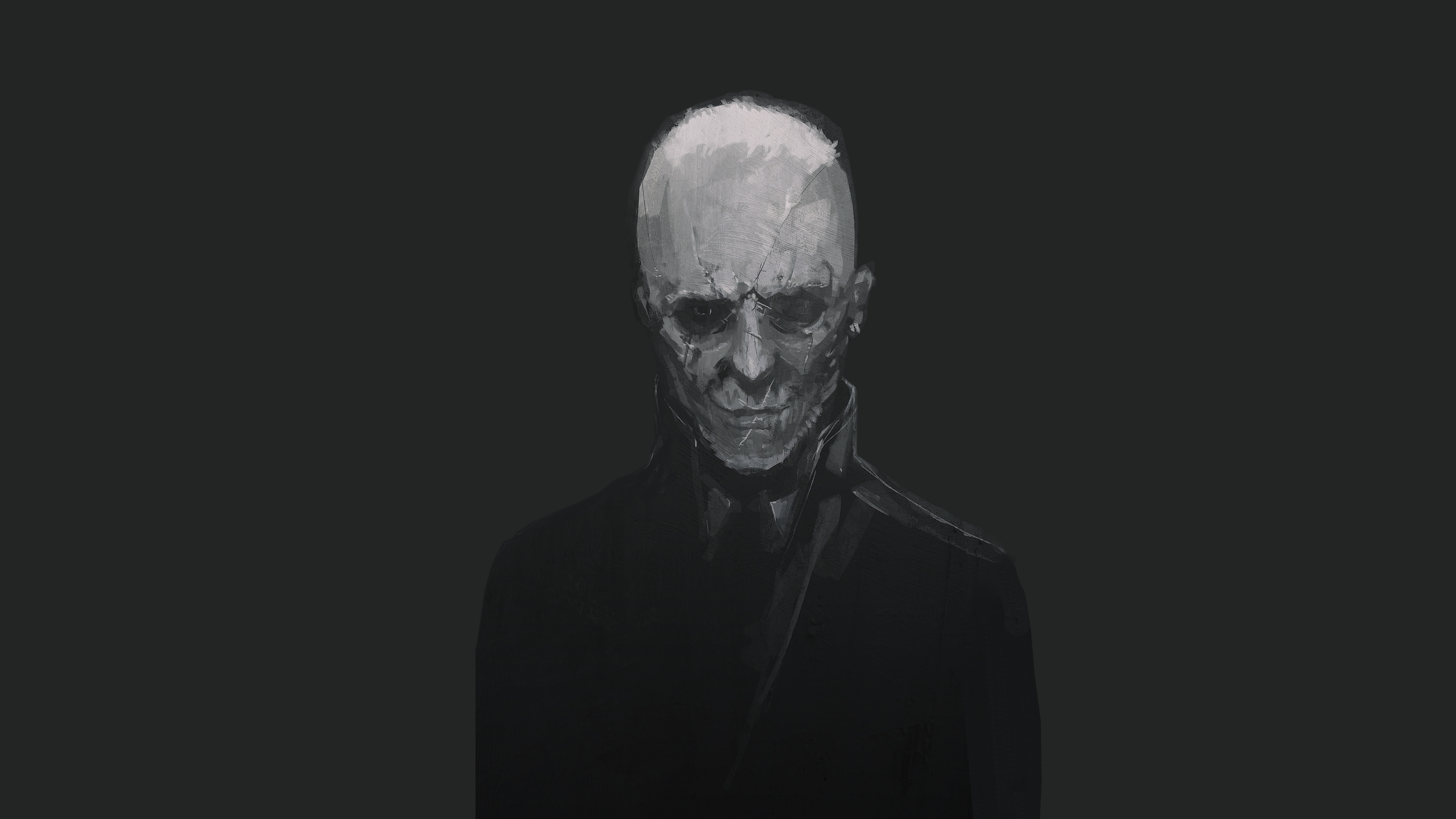 white hair, portrait, studio shot, one person, looking at camera, black background, men, indoors, front view, copy space, spooky, gray hair, body part, HD Wallpaper