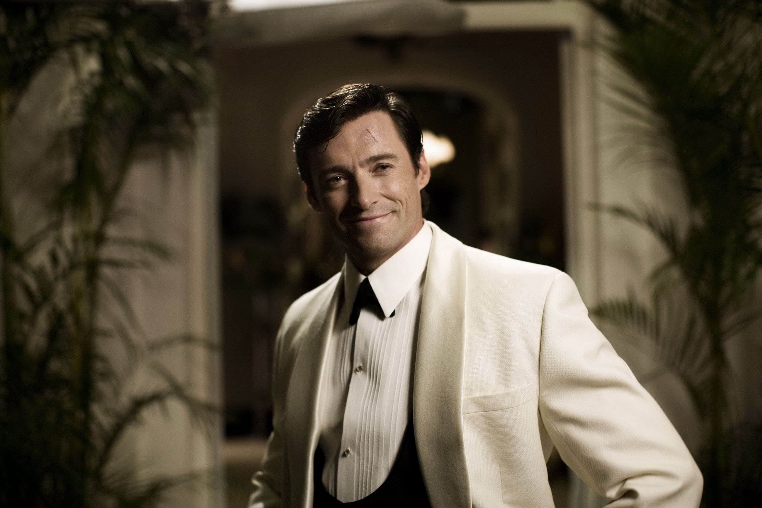 scar, 1080P, male, actor, Hugh Jackman, white suit, smile, HD Wallpaper