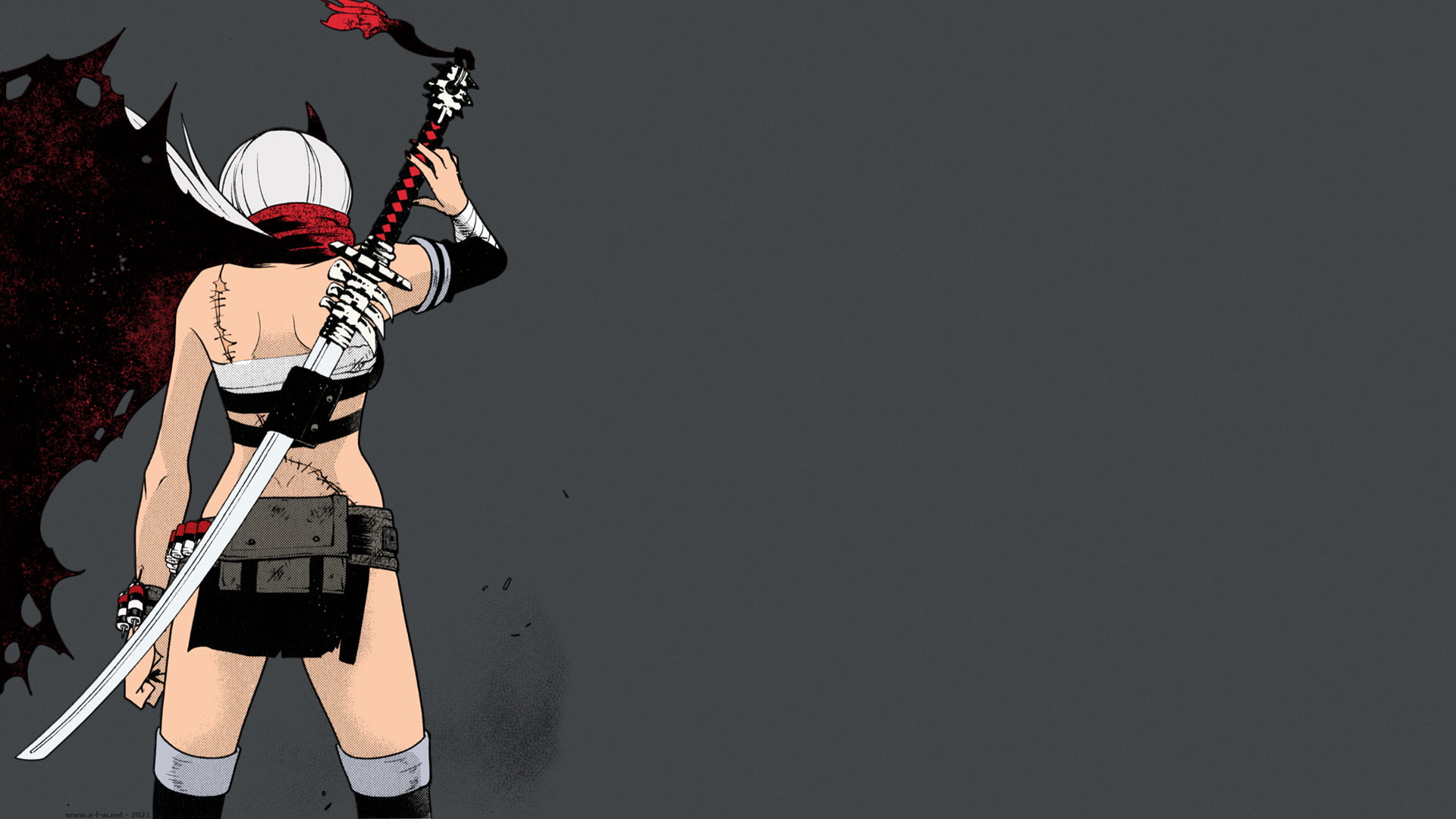 1080P, horns, Tetta Enji, white hair, sword, manga, Haime to Zoukihime, anime girls, miniskirt, scars, anime, katana, HD Wallpaper
