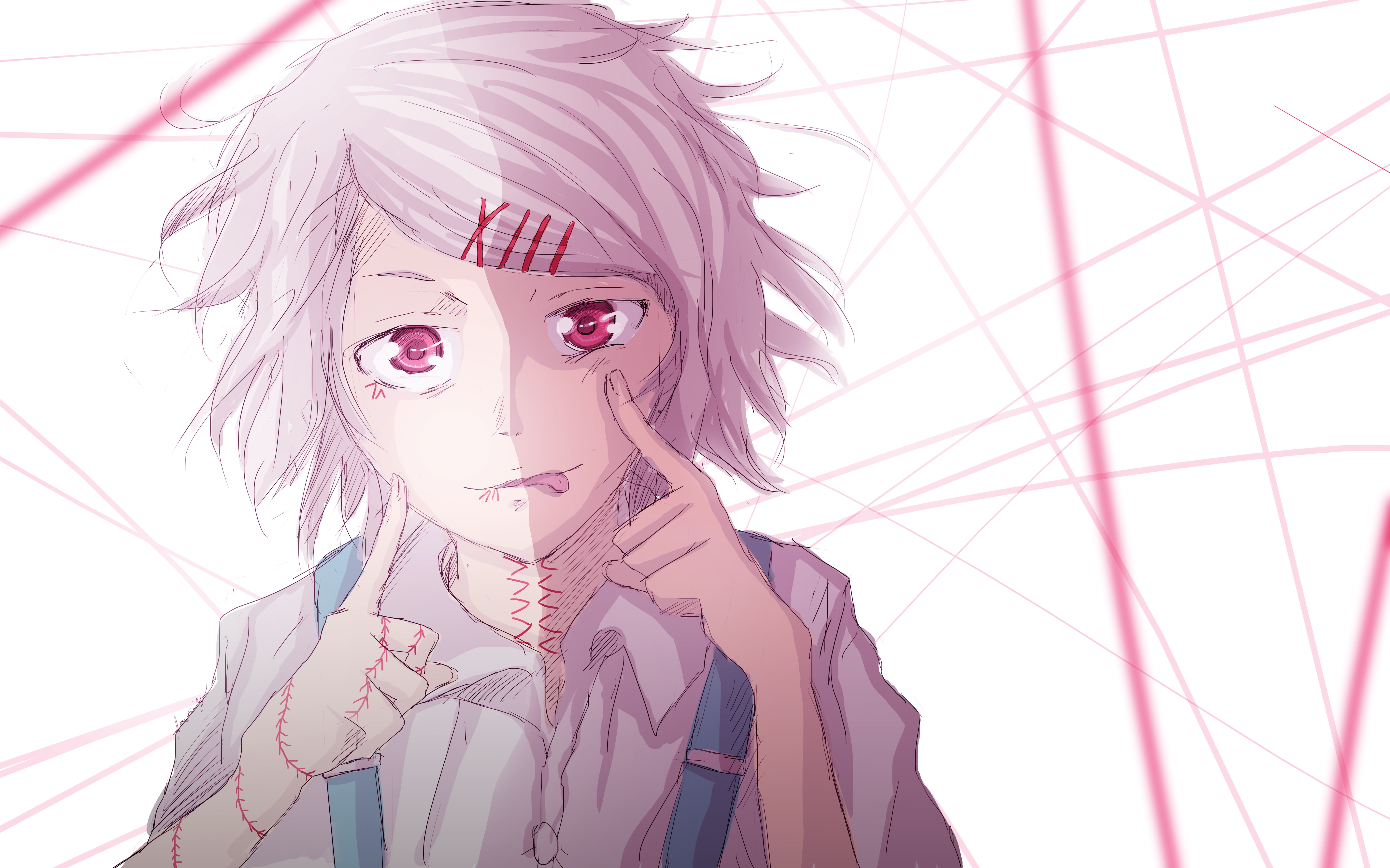 5K, White Hair, Red Eyes, Anime, Tokyo Ghoul, Scar, Juuzou Suzuya, HD Wallpaper