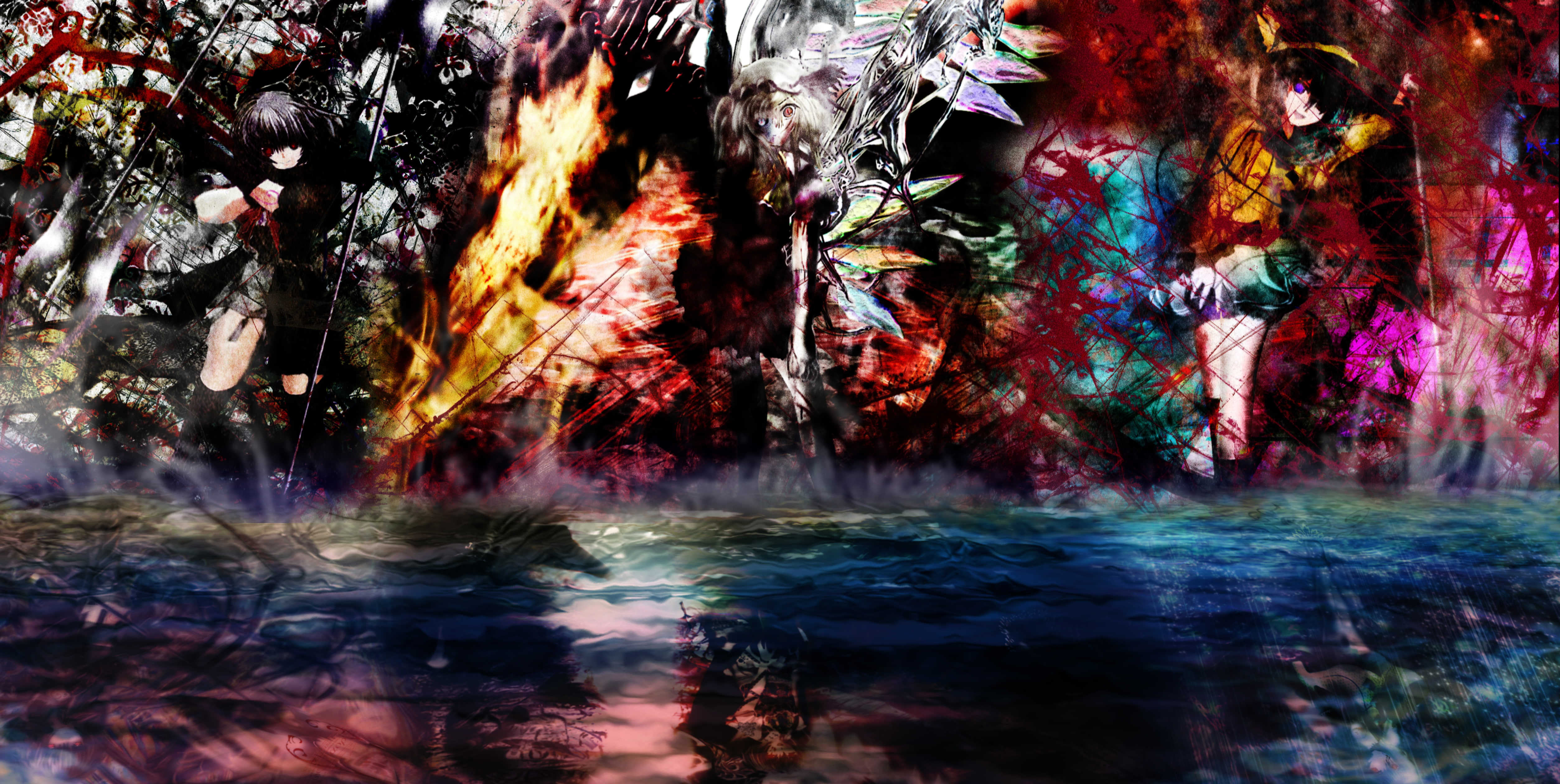 nue, black, hair, scar, eyes, short, hat, weapon, komeiji, green, purple, touhou, white, spear, blood, wings, houjuu, skirt, 4K, gudabouzu, water, koishi, HD Wallpaper