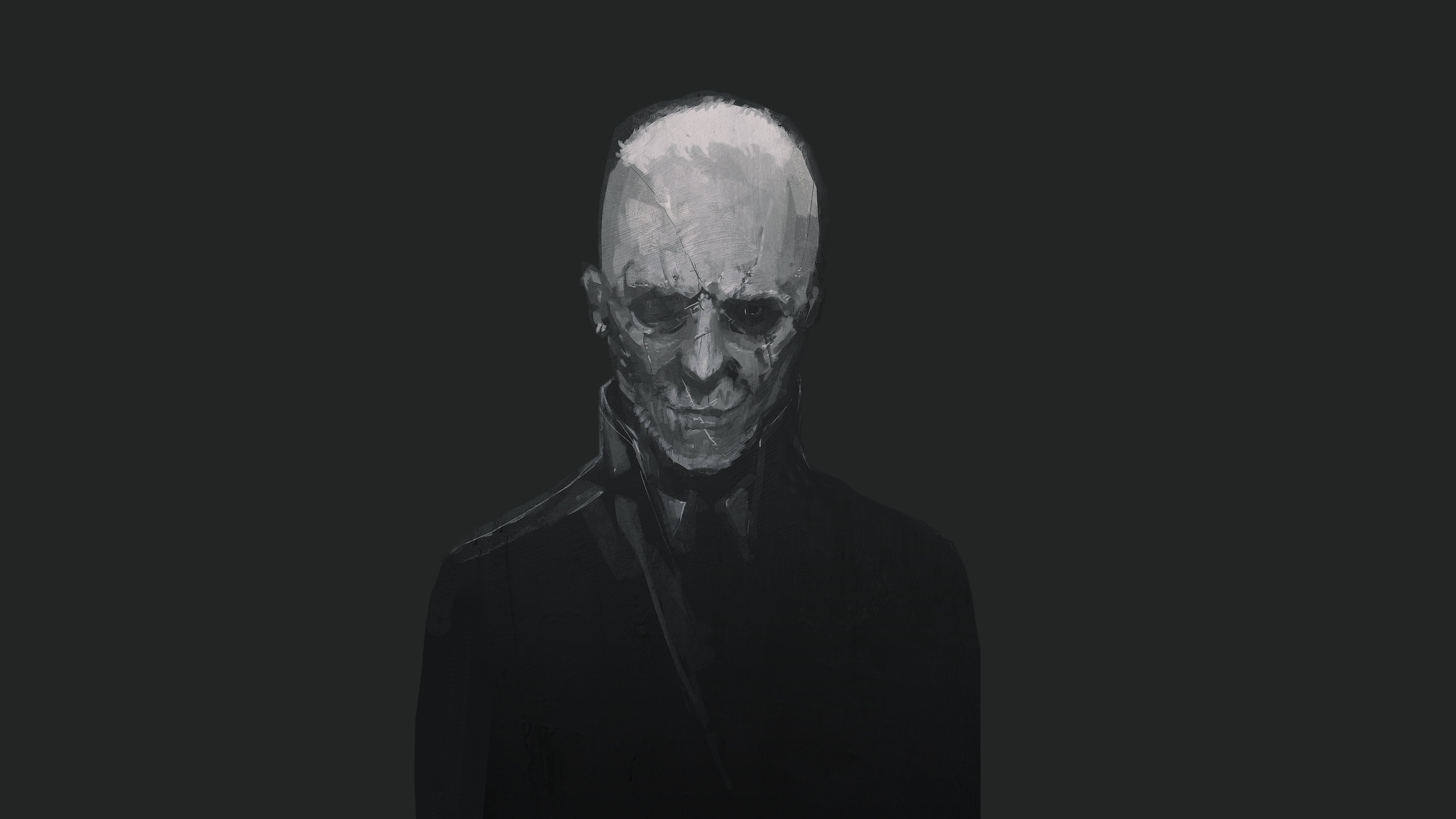 studio shot, senior men, lifestyles, spooky, dark, one person, original characters, white skin, adult, men, senior adult, undead, scars, smiling, indoors, HD Wallpaper