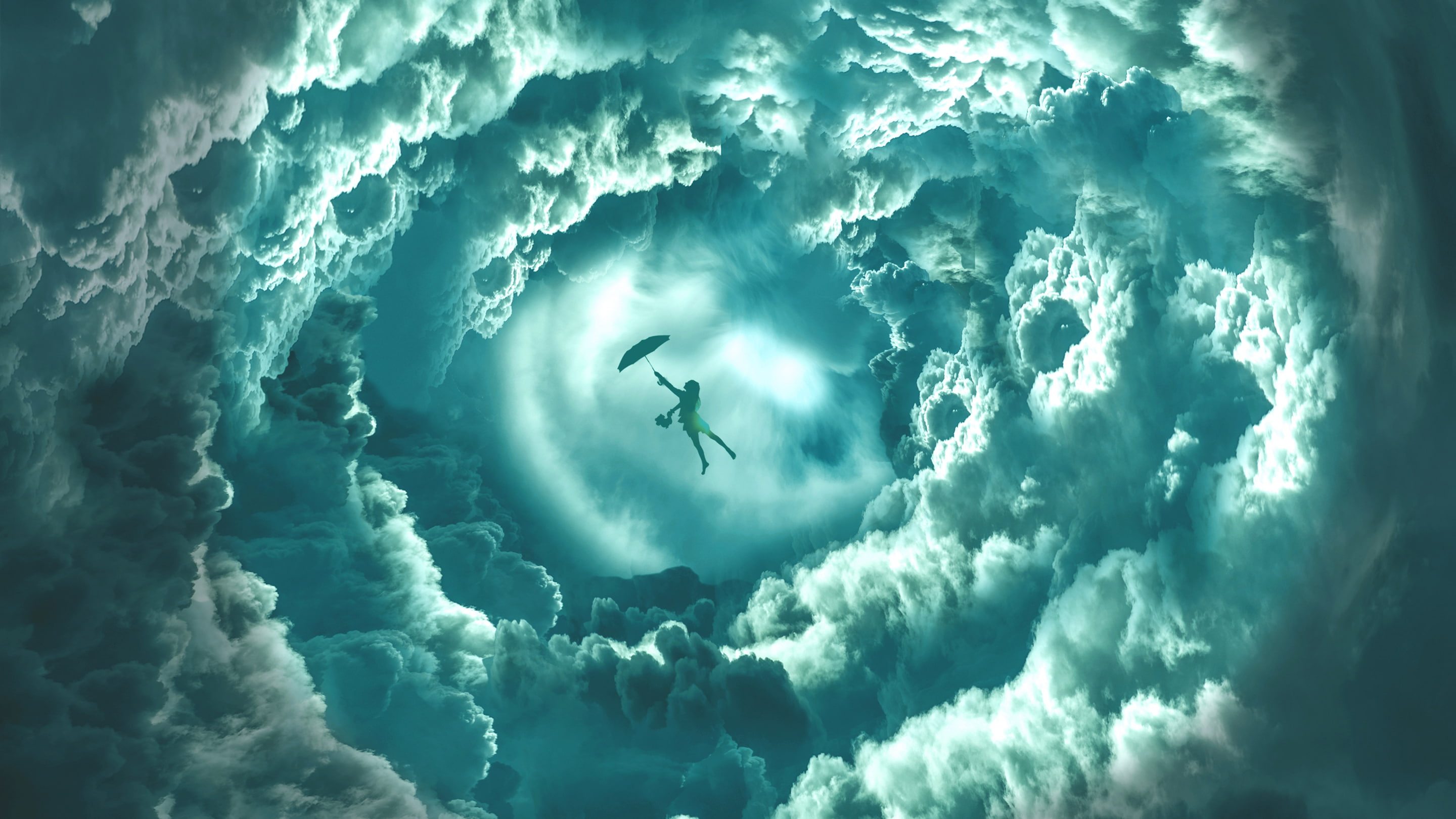 silhouette, Dream, low angle view, sky, 2K, beauty in nature, dramatic sky, mid-air, cloud - sky, nature, cloudscape, Clouds, animal themes, power in nature, HD Wallpaper