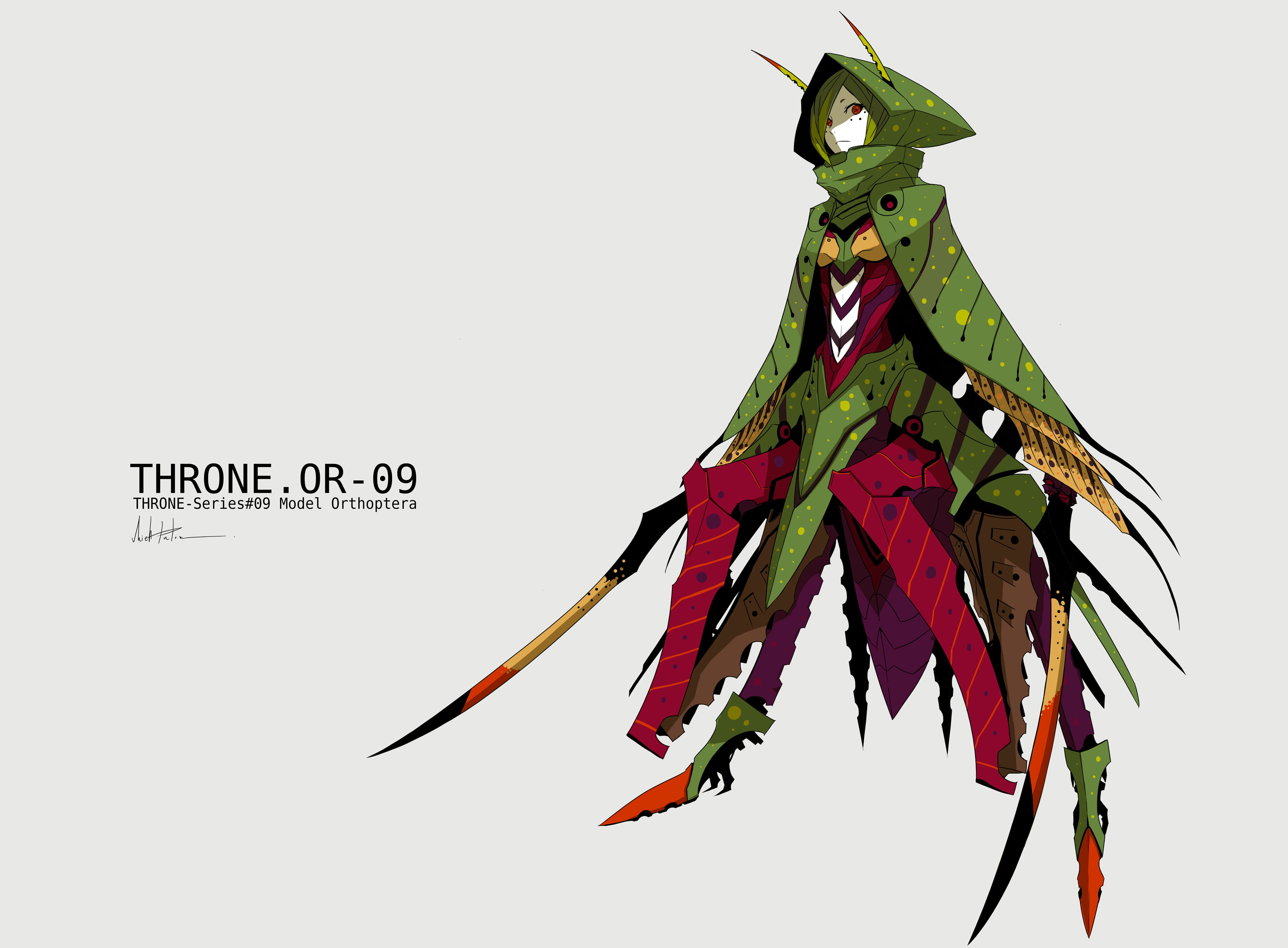 green, mechagirl, eyes, palow, 2K, red, original, hair, signed, HD Wallpaper