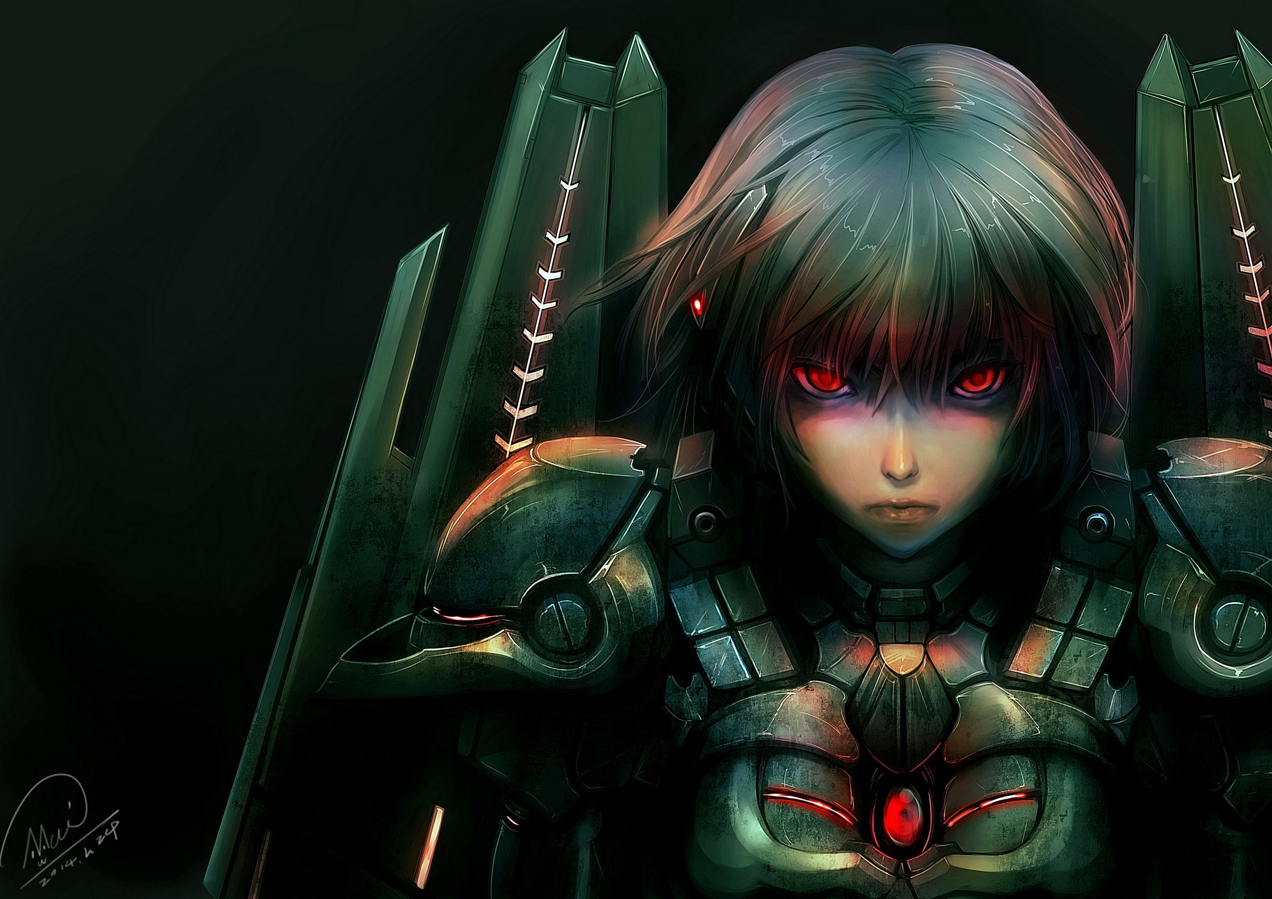 mechagirl, shou, eyes, hair, original, 1080P, short, red, mai, HD Wallpaper