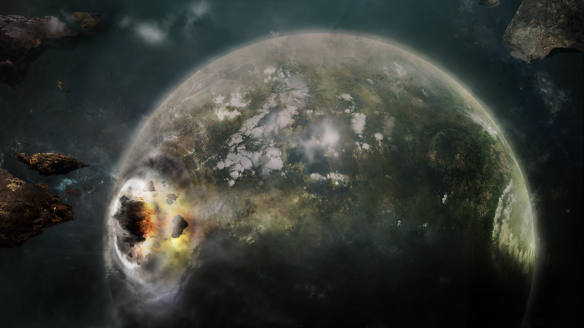 Space, 1080P, Earth, clash, planet, asteroids, Apocalypse, the explosion, HD Wallpaper