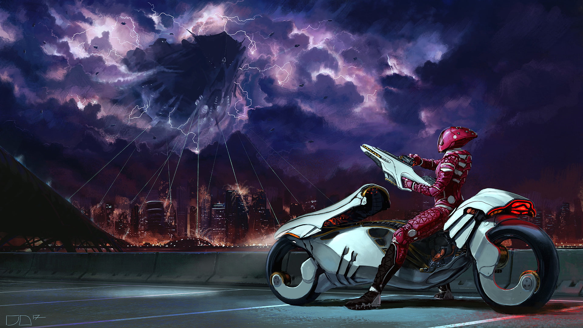 Weapon, 1080P, Cloud, Futuristic, Space Invasion, Alien, City, Vehicle, Warrior, Sci Fi, HD Wallpaper