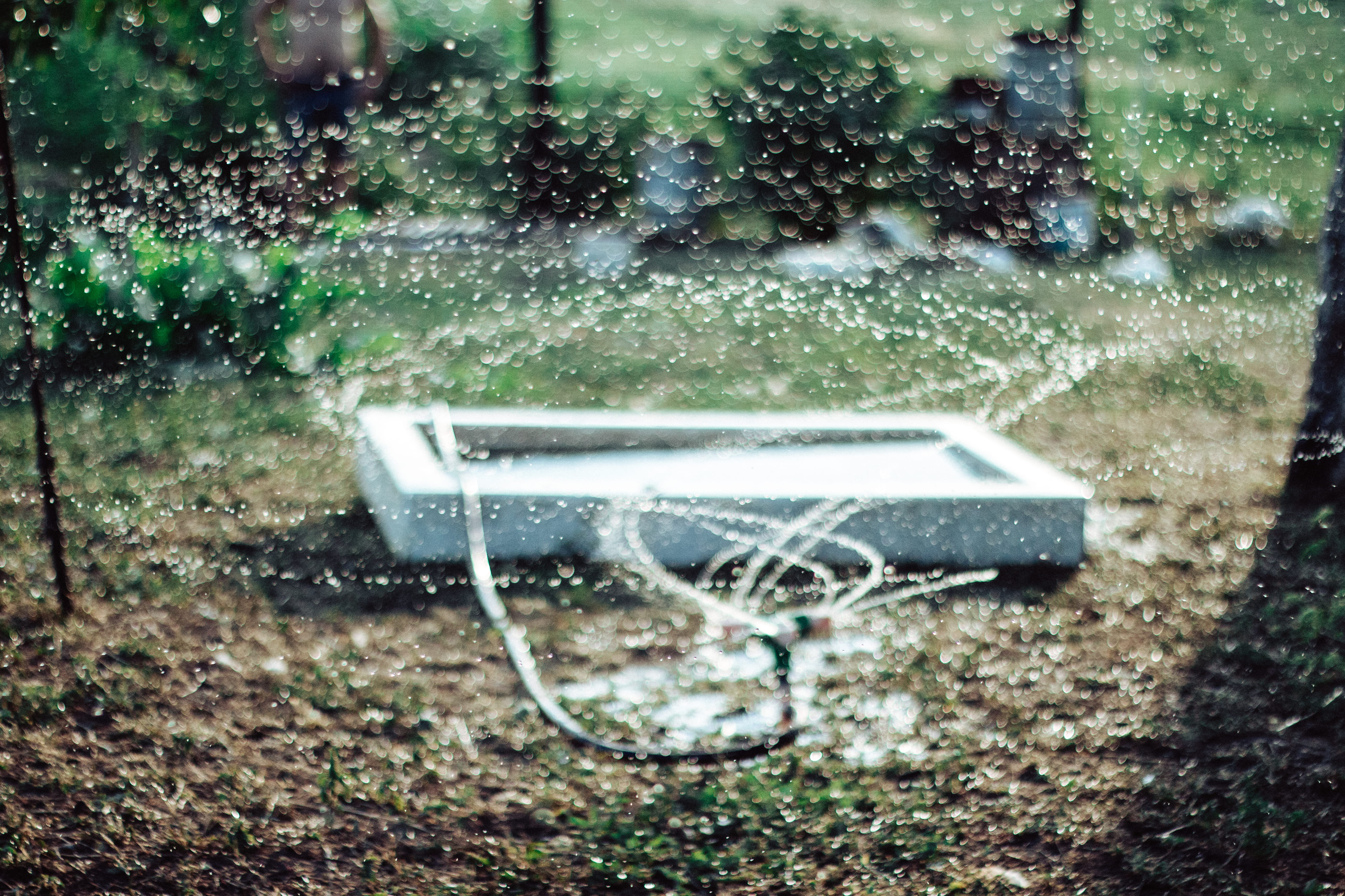 mode of transportation, nebulizer, fountain, bench, empty, transportation, seat, park, day, blob, nature, focus on foreground, plant, outdoors, wet, 5K, HD Wallpaper