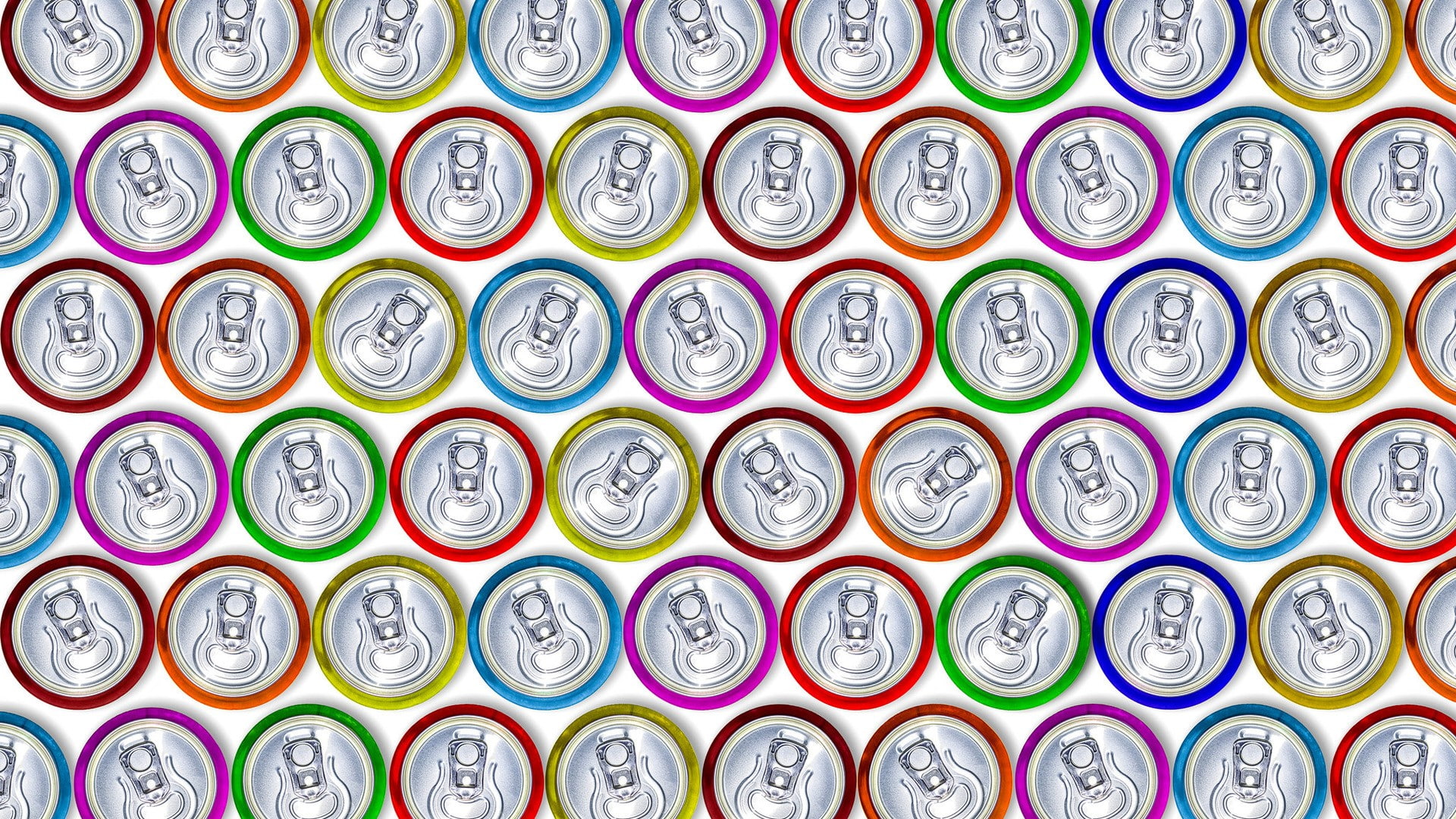 top view, 1080P, CGI, variation, side by side, retail display, repetition, pattern, can, abundance, white background, retail, arrangement, for sale, circle, HD Wallpaper