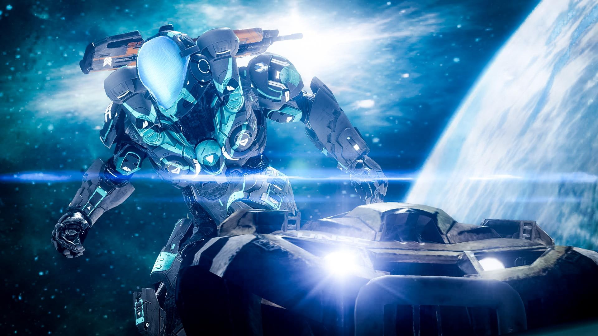 cosmic, universe, blue, vihicle, space, 1080P, halo, planet, spartan, HD Wallpaper