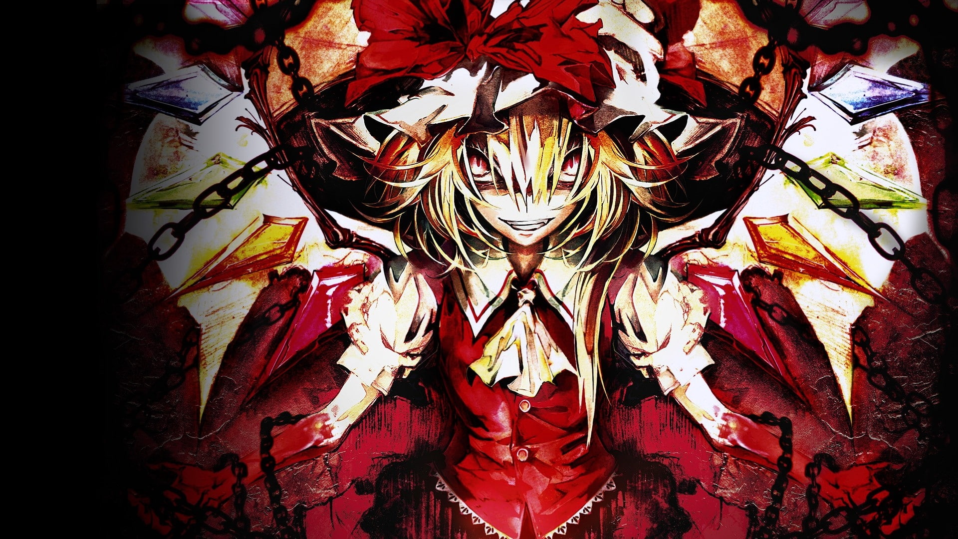 x, vampires, akira, games, wings, eyes, Video Games, video, anime, banpai, hd, flandre, red, 1080P, art, Touhou, scarlet, HD Wallpaper