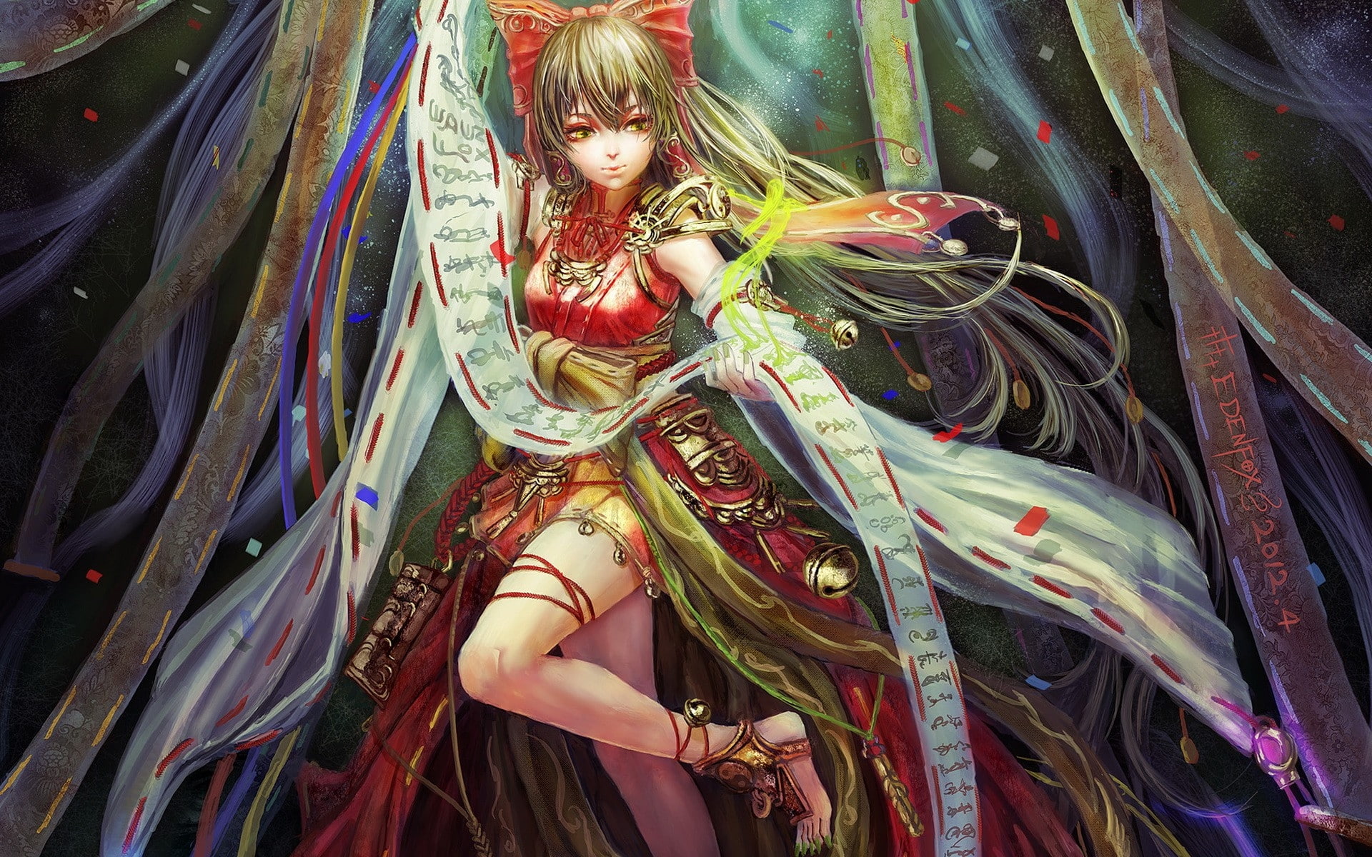 x, red, anime, vampires, eye, scarlet, girls, Video Games, wings, wallpap, 1080P, games, flandre, hd, text, art, hot, video, Touhou, HD Wallpaper