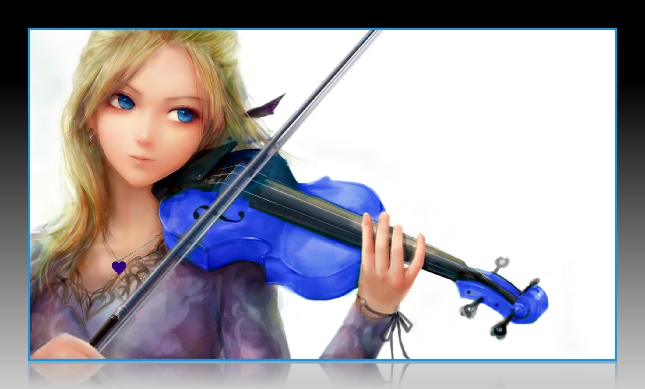 1080P, violin, music, 3d and abstract, anime, eyed, blue, musician, HD Wallpaper