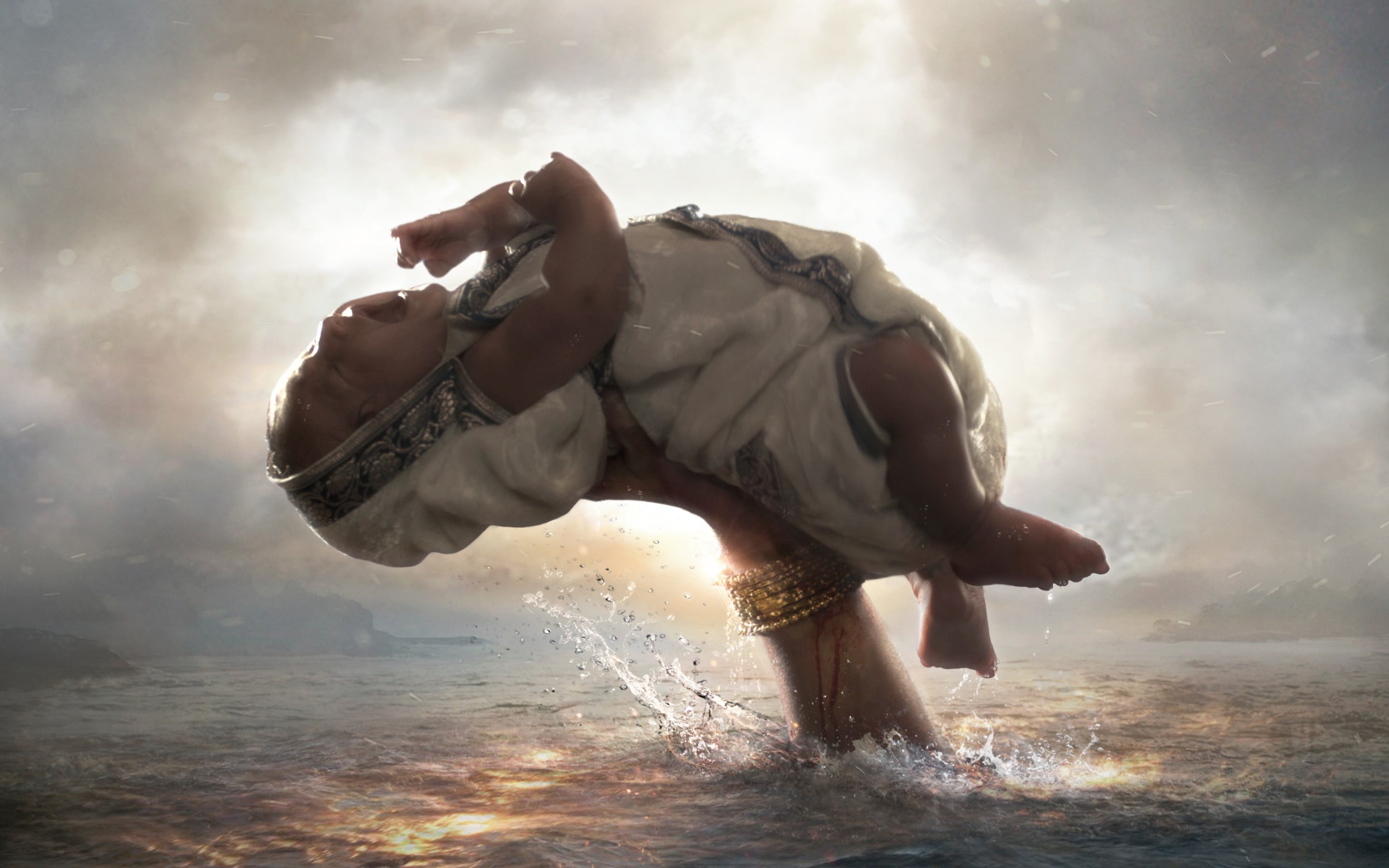 splashing, cloud - sky, real people, side view, women, leisure activity, indian movies, sky, bahubali, one person, sea, water, sunlight, outdoors, 2K, HD Wallpaper