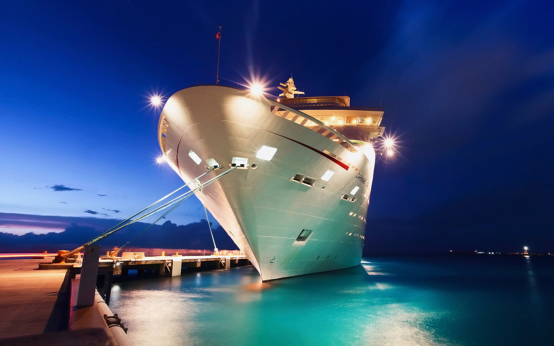 cruise, 1080P, white, night, ship, dock, HD Wallpaper