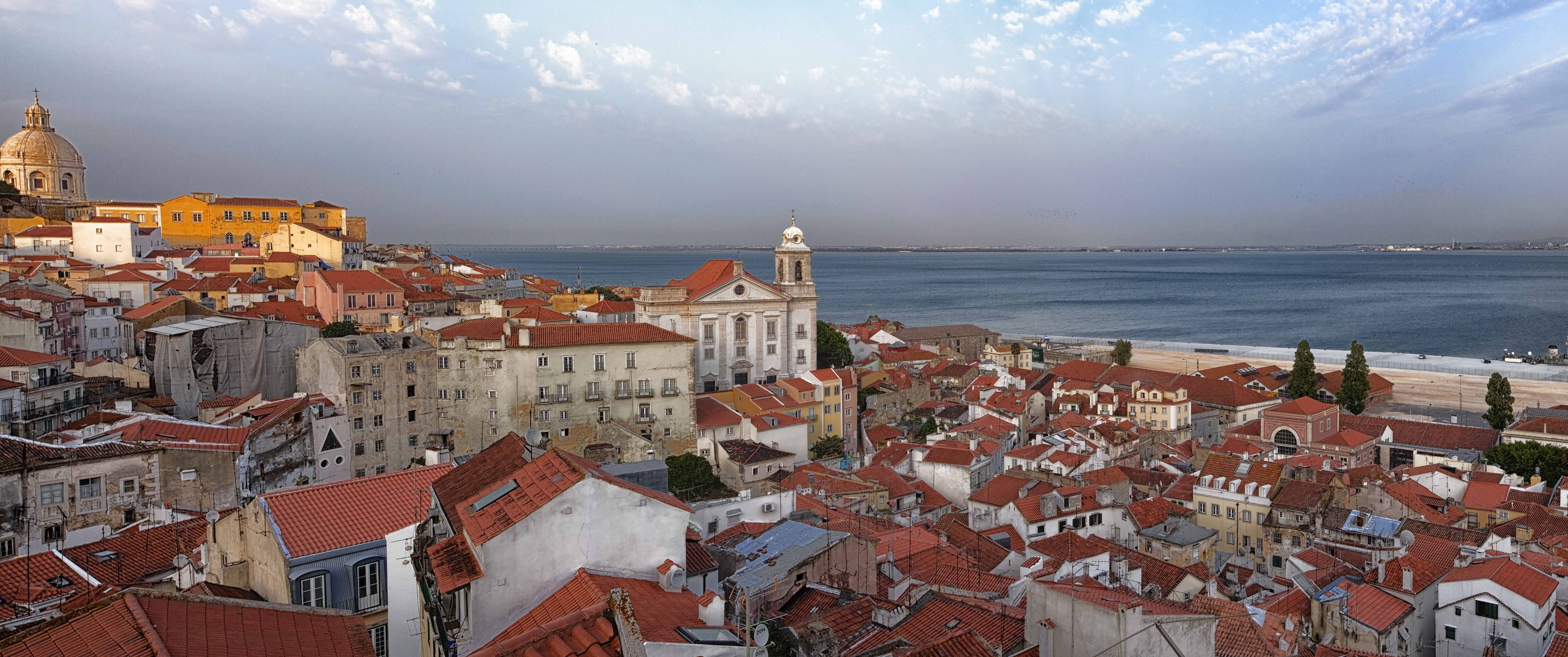 5K, town, rooftops, coast, HD Wallpaper