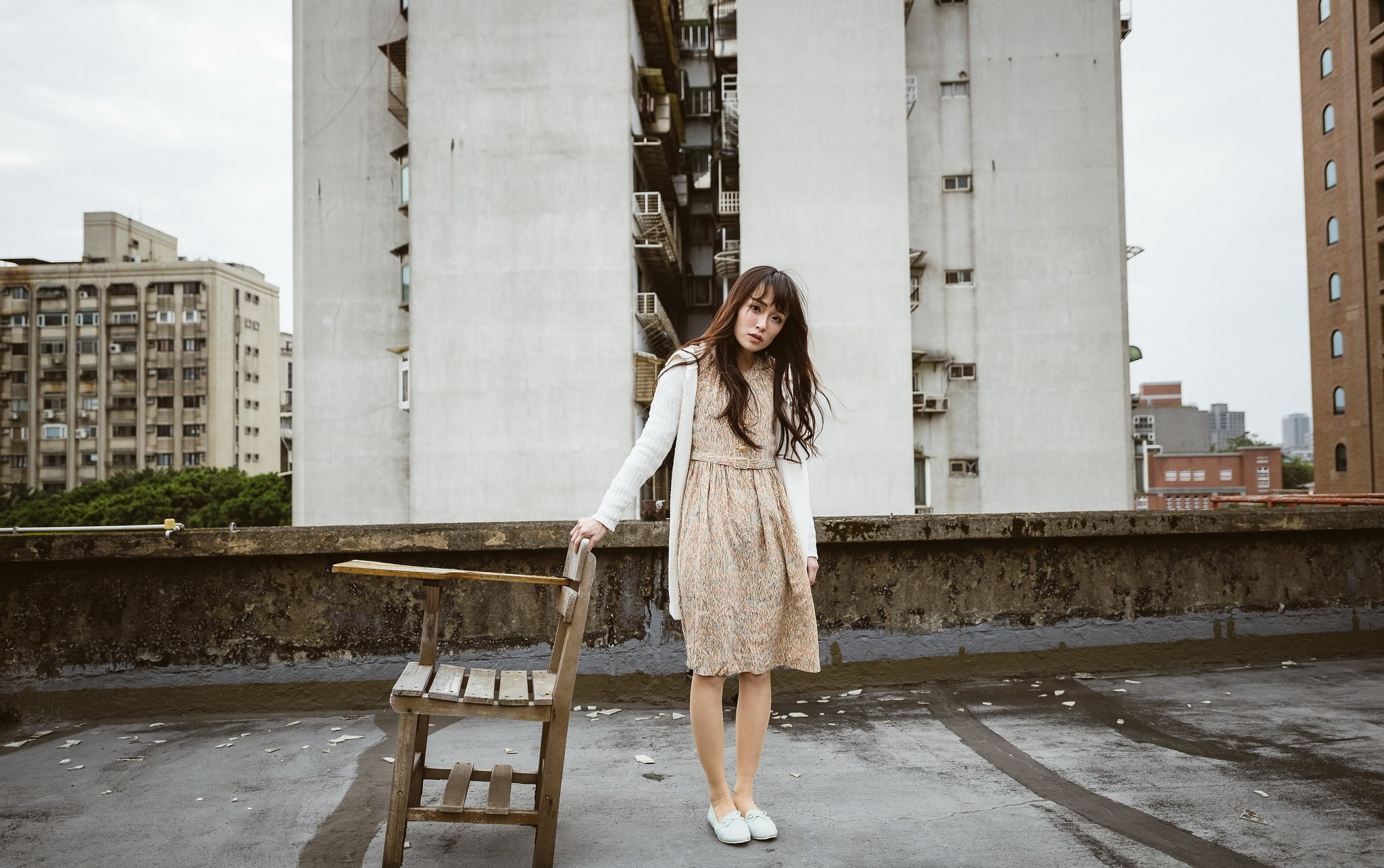 1080P, model, women, rooftops, Asian, HD Wallpaper