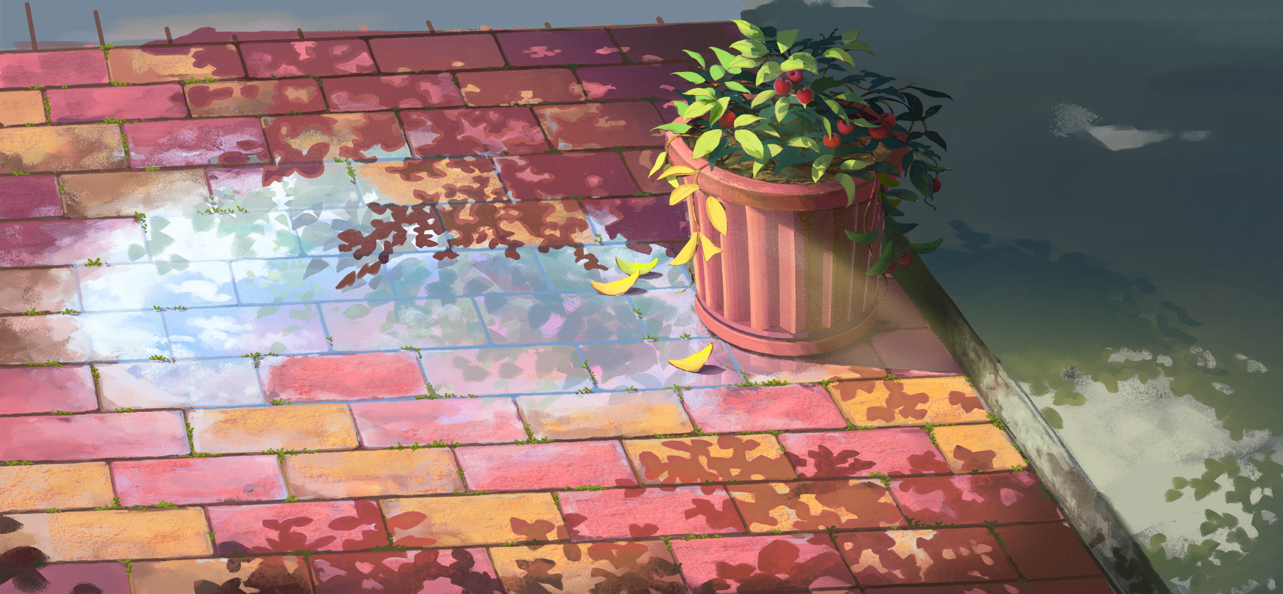 1080P, plants, artwork, rooftops, anime, HD Wallpaper