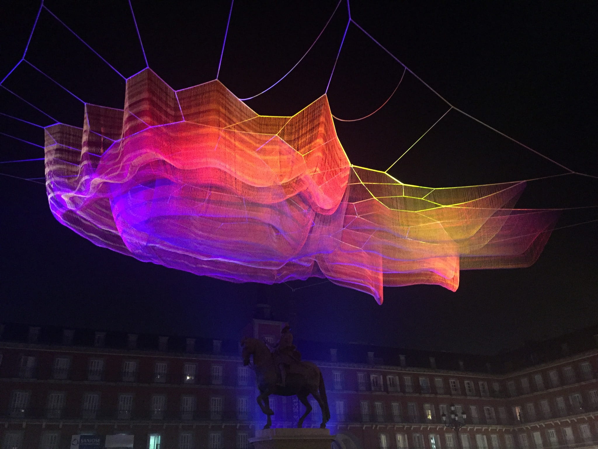 black background, light, one person, night, plaza mayor, adult, architecture, purple, place, nature, madrid, motion, multi colored, men, arts culture and entertainment, HD Wallpaper