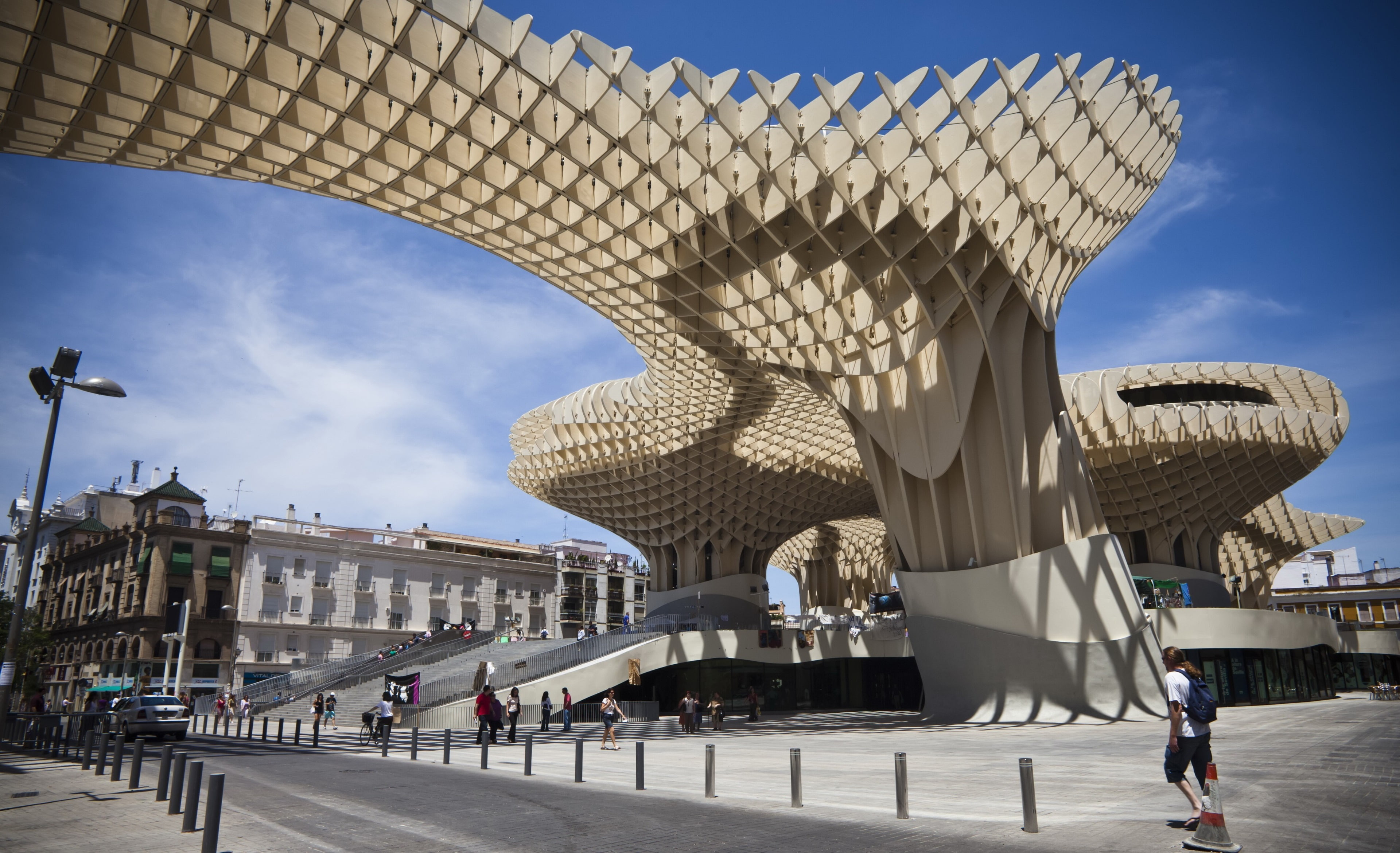 4K, travel destinations, nature, history, built structure, tourism, sky, travel, the past, building exterior, group of people, metropol parasol 4k   download, HD Wallpaper