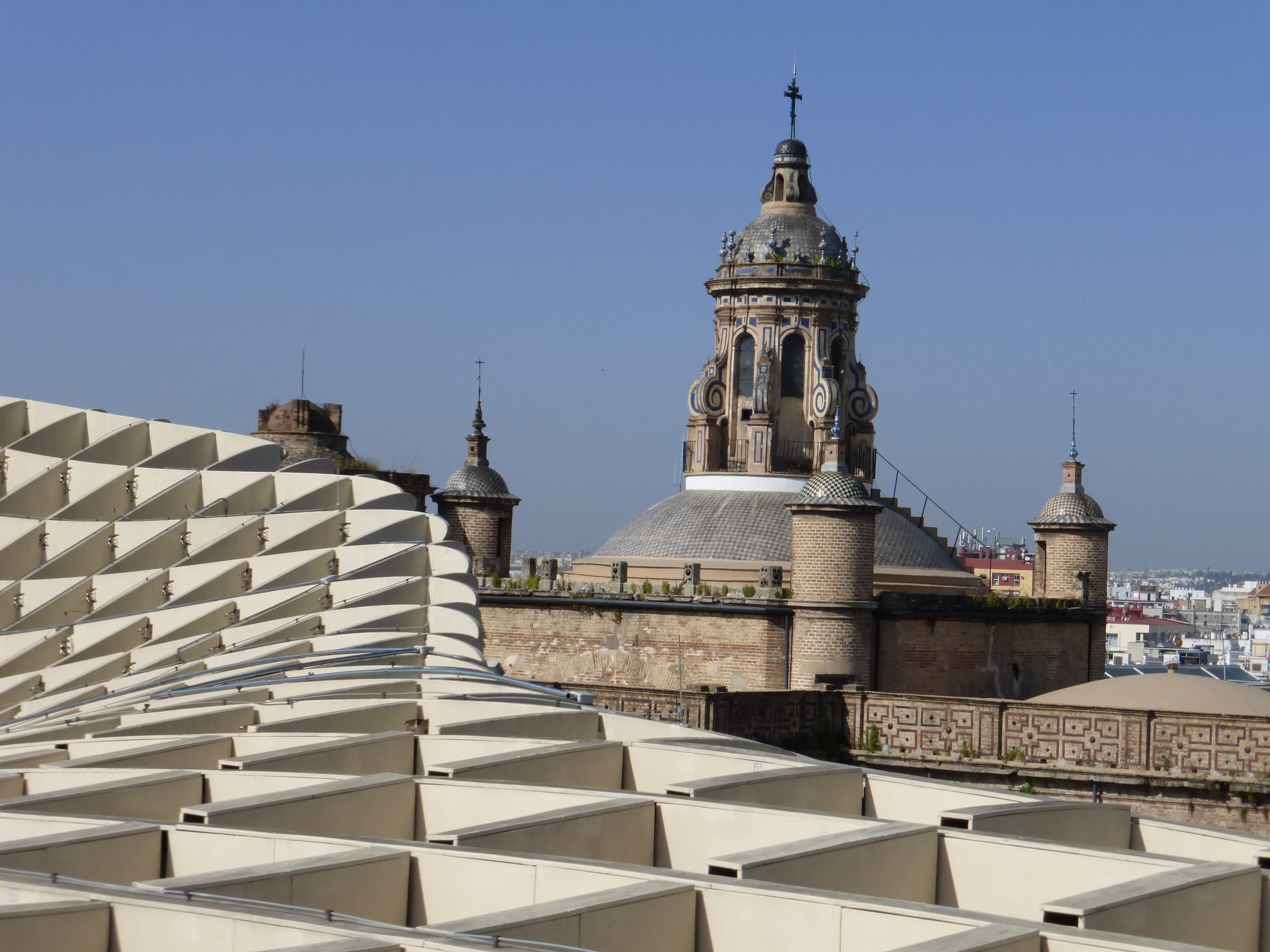 metropol parasol, travel destinations, blue, no people, place of worship, tourism, travel, religion, dome, architecture, roofs, 2K, nature, seville, built structure, HD Wallpaper