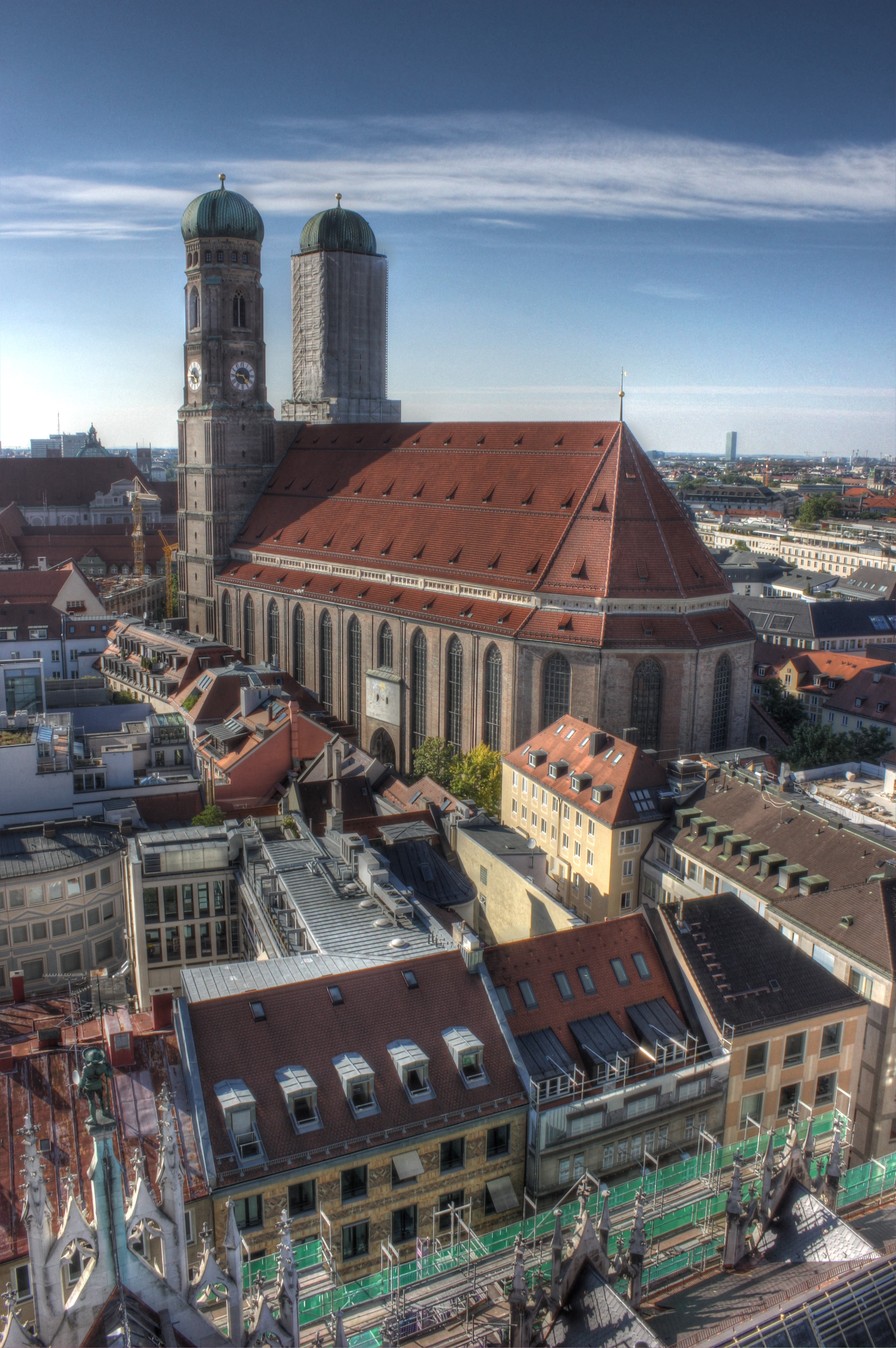 day, sunlight, germany, munich, incidental people, high angle view, roof, building, city, built structure, sky, office building exterior, metropole, 5K, Phone HD Wallpaper