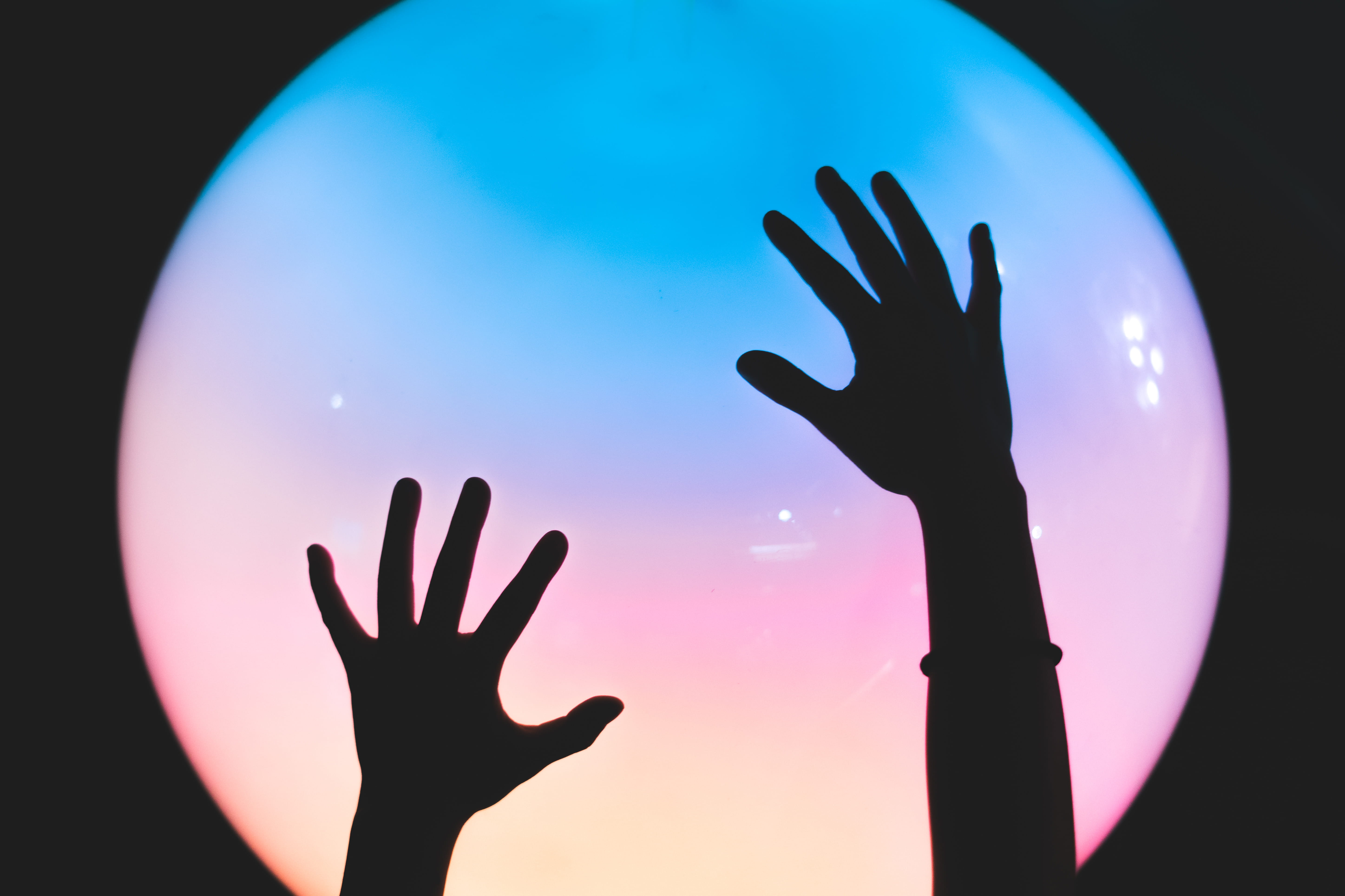 ball, sphere, tones, purple, illuminated, mood, real people, lifestyles, silhouette, indoors, orb, black, sky, glow, blue, human body part, voilet, hand, HD Wallpaper