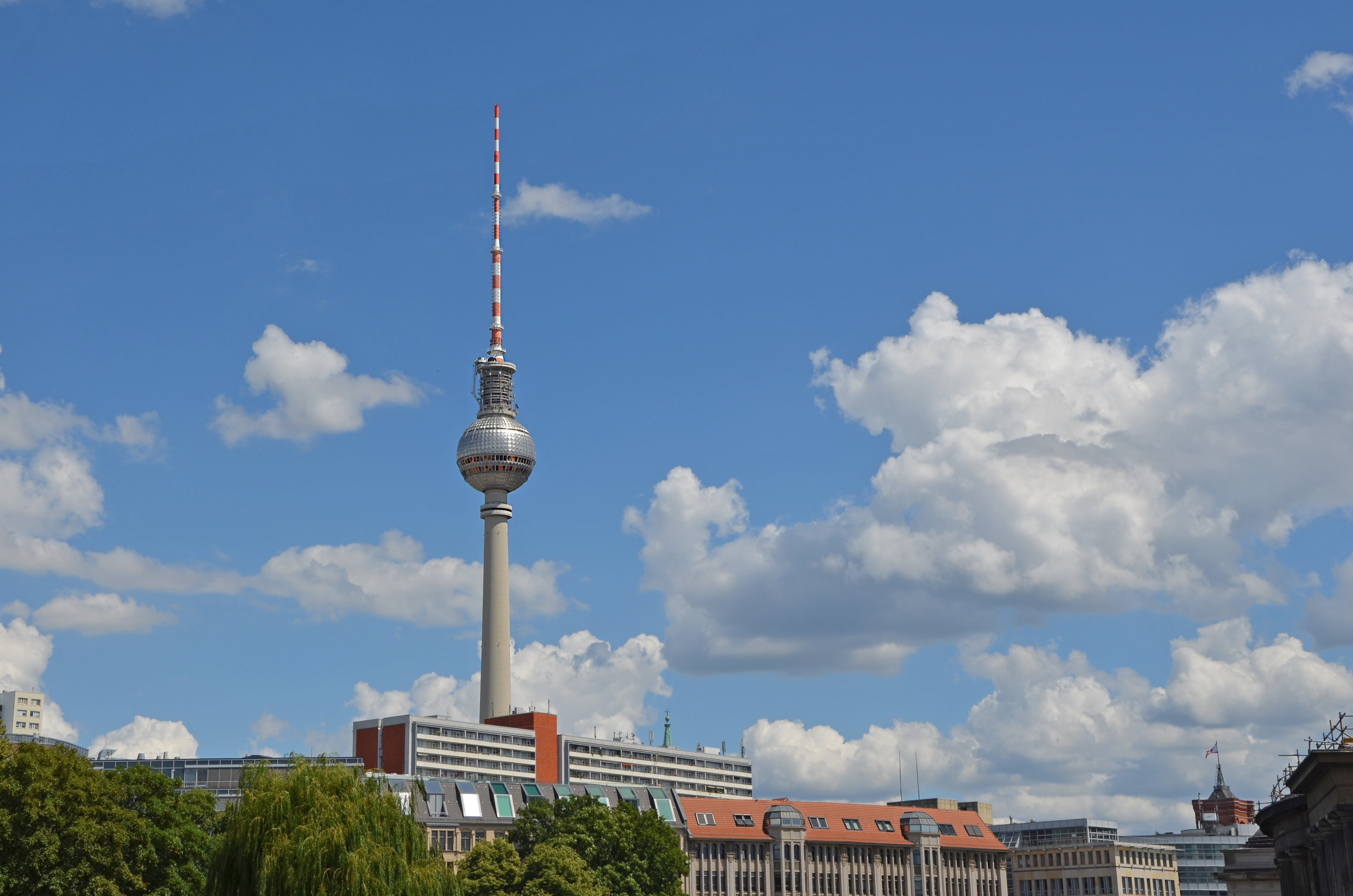 tall - high, places of interest, tower, sky, architecture, landmark, building Exterior, urban Scene, outdoors, blue, spire, building, cityscape, cloud - sky, HD Wallpaper