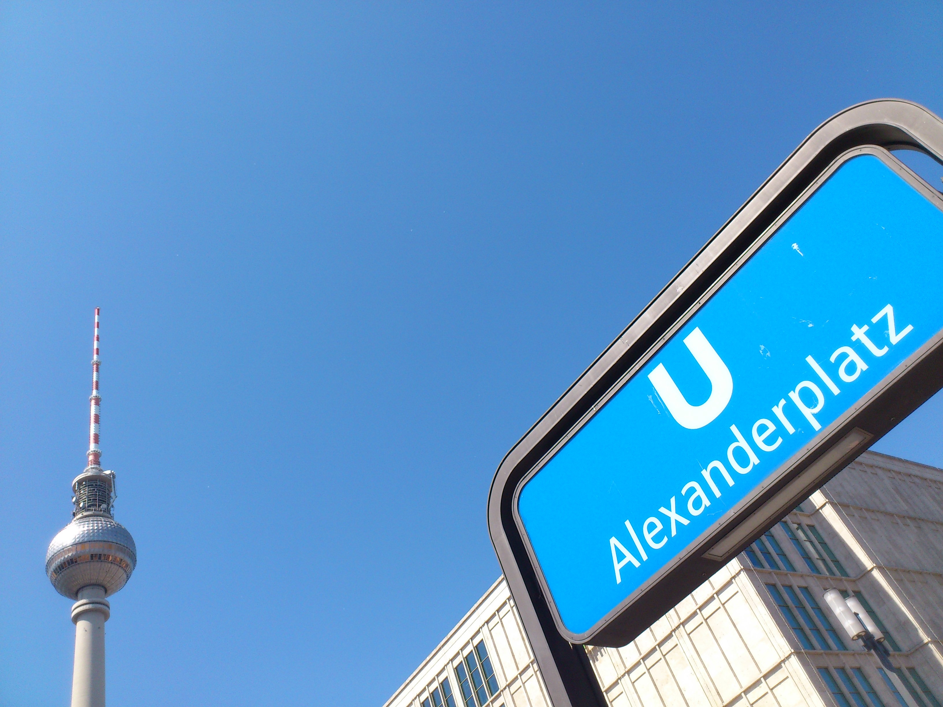 travel destinations, angle, signage, middle, no people, low angle view, berlin, sign, famous Place, communication, blue, urban Scene, low, tower, photography, HD Wallpaper