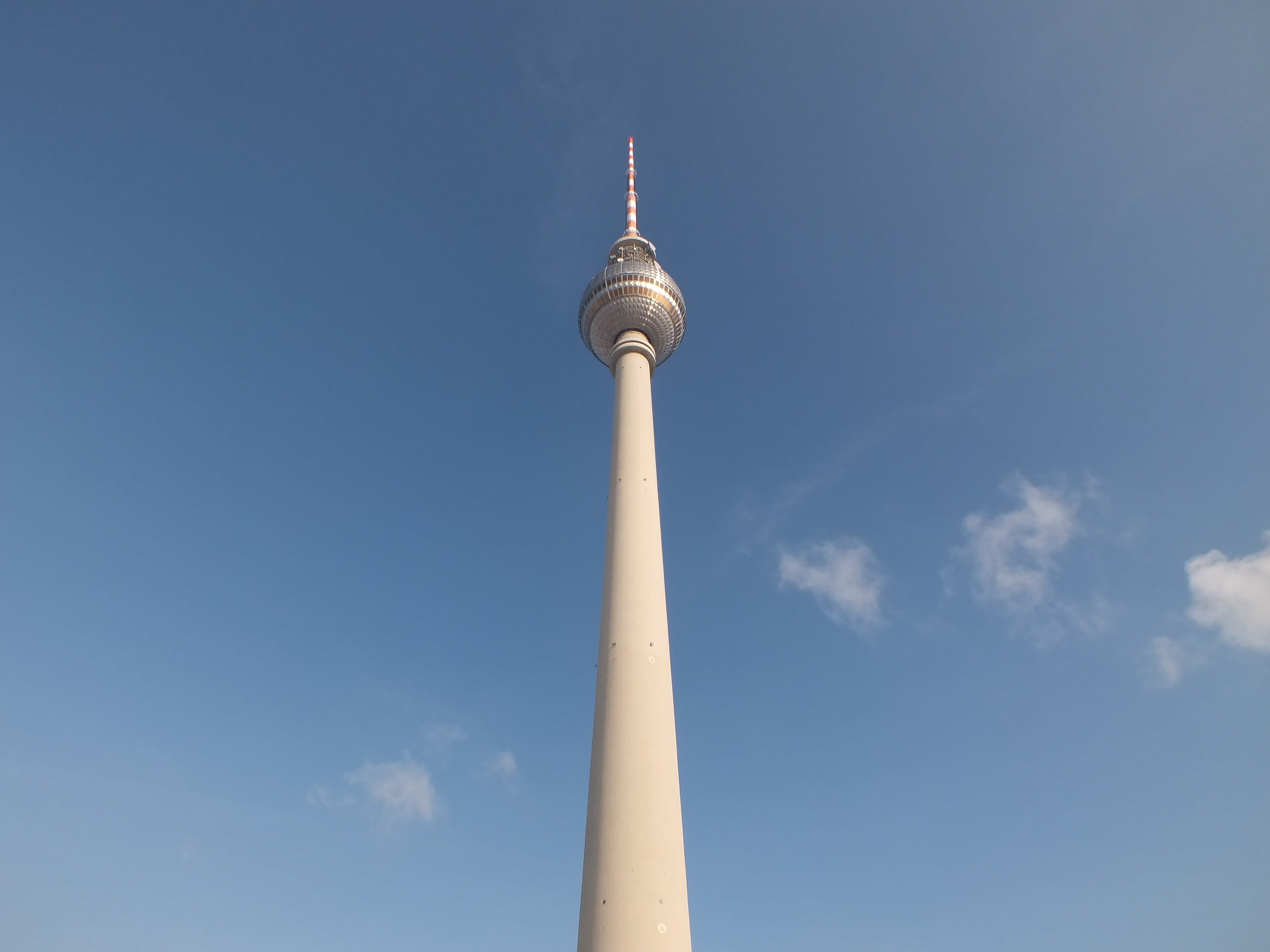 famous Place, travel, capital, spire, tourist, low angle view, alexanderplatz, sphere, tower, zzentrum, perspective, germany, landmark, city, technology, HD Wallpaper