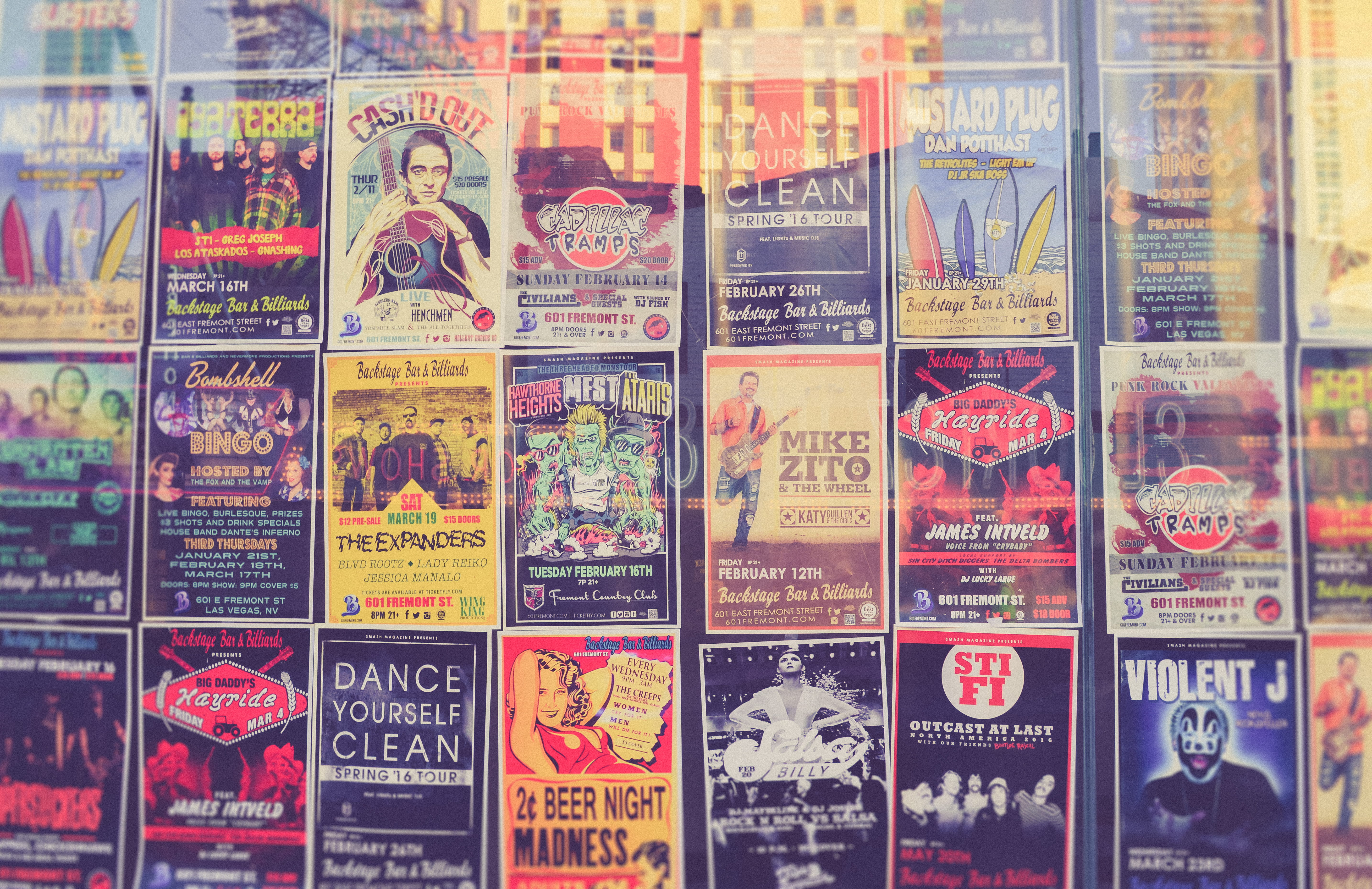 band, 5K, posters, las vegas, bands, text, downtown, backgrounds, non-western script, full frame, united states, print, close-up, choice, still life, paper, HD Wallpaper