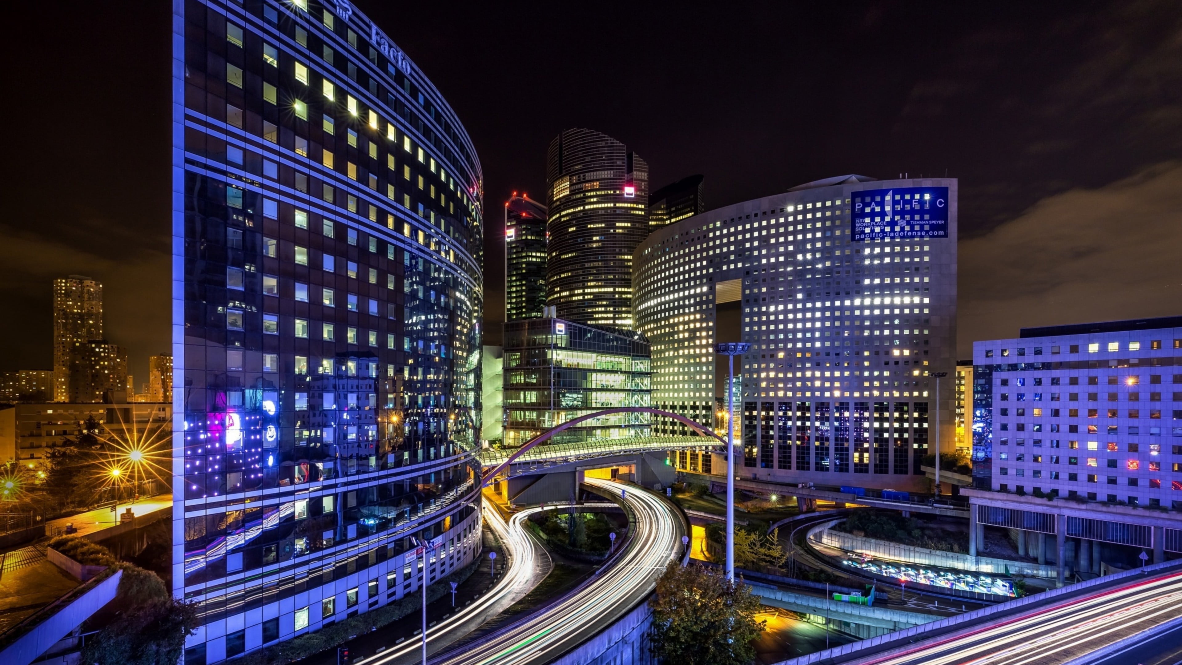 cityscape, long exposure, city life, street, no people, paris, europe, landmark, development, outdoors, transportation, skyscraper, illuminated, light trail, HD Wallpaper