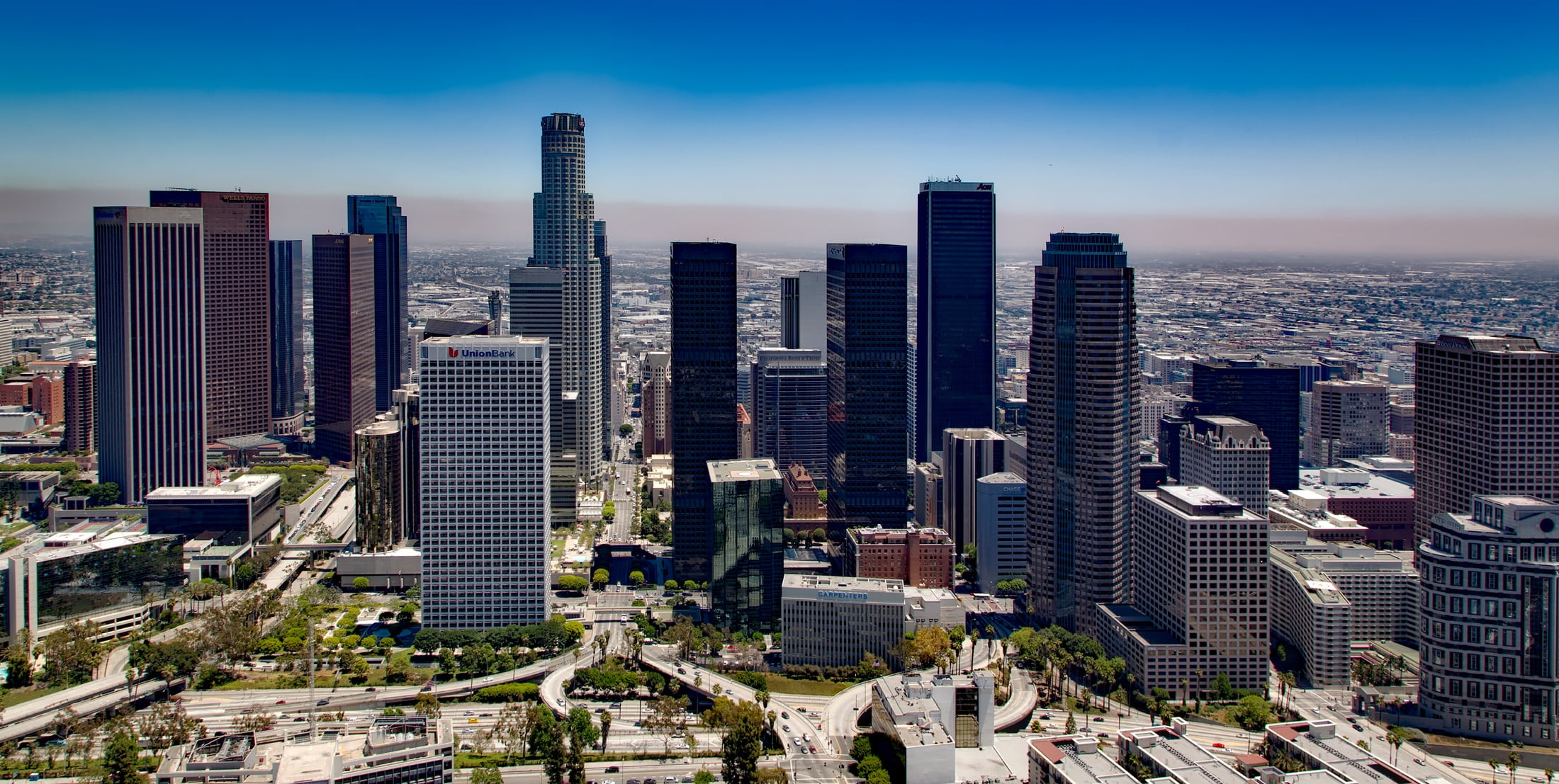 los angeles, sky, architecture, downtown, photo, buildings, california, cityscape, aerial, street, hdr, 1080P, skyscraper, urban, residential district, HD Wallpaper