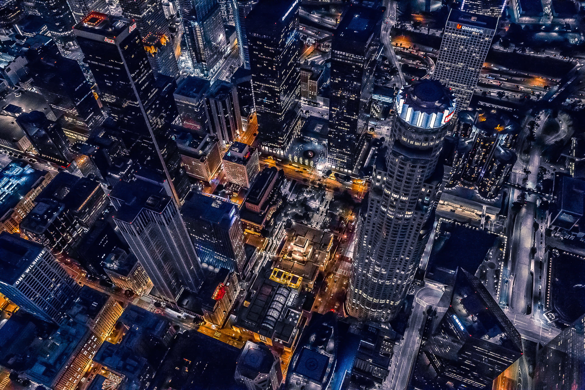skyscrapers, Helicopter, Buildings, Los Angeles, City, Night, Cool, Urban, California, Cityscape, Achitecture, 1080P, Downtown, gray, HD Wallpaper