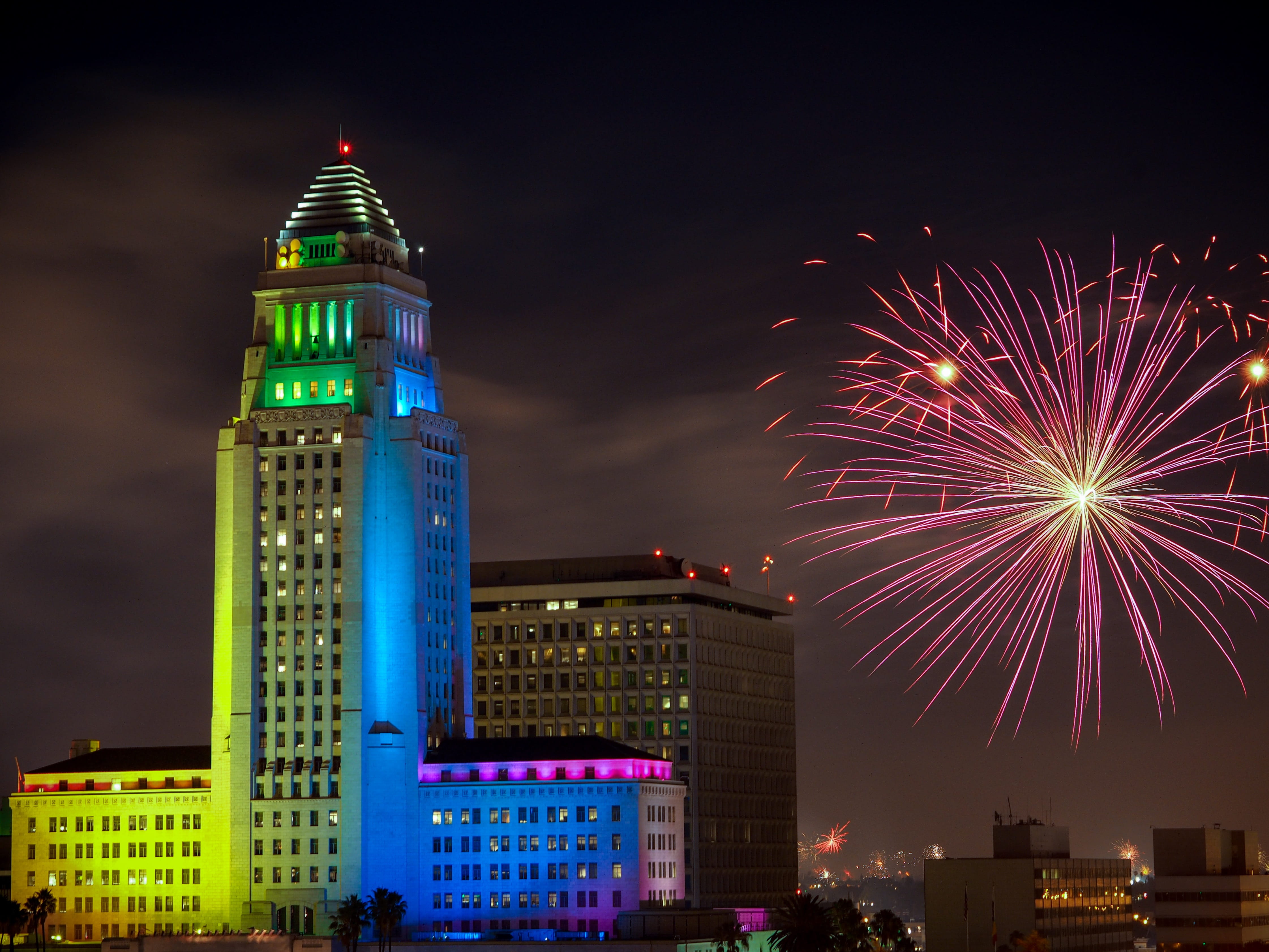 travel destinations, no people, grand park, explosion, government, clock tower, building, arts culture and entertainment, united states, firework, fireworks, HD Wallpaper