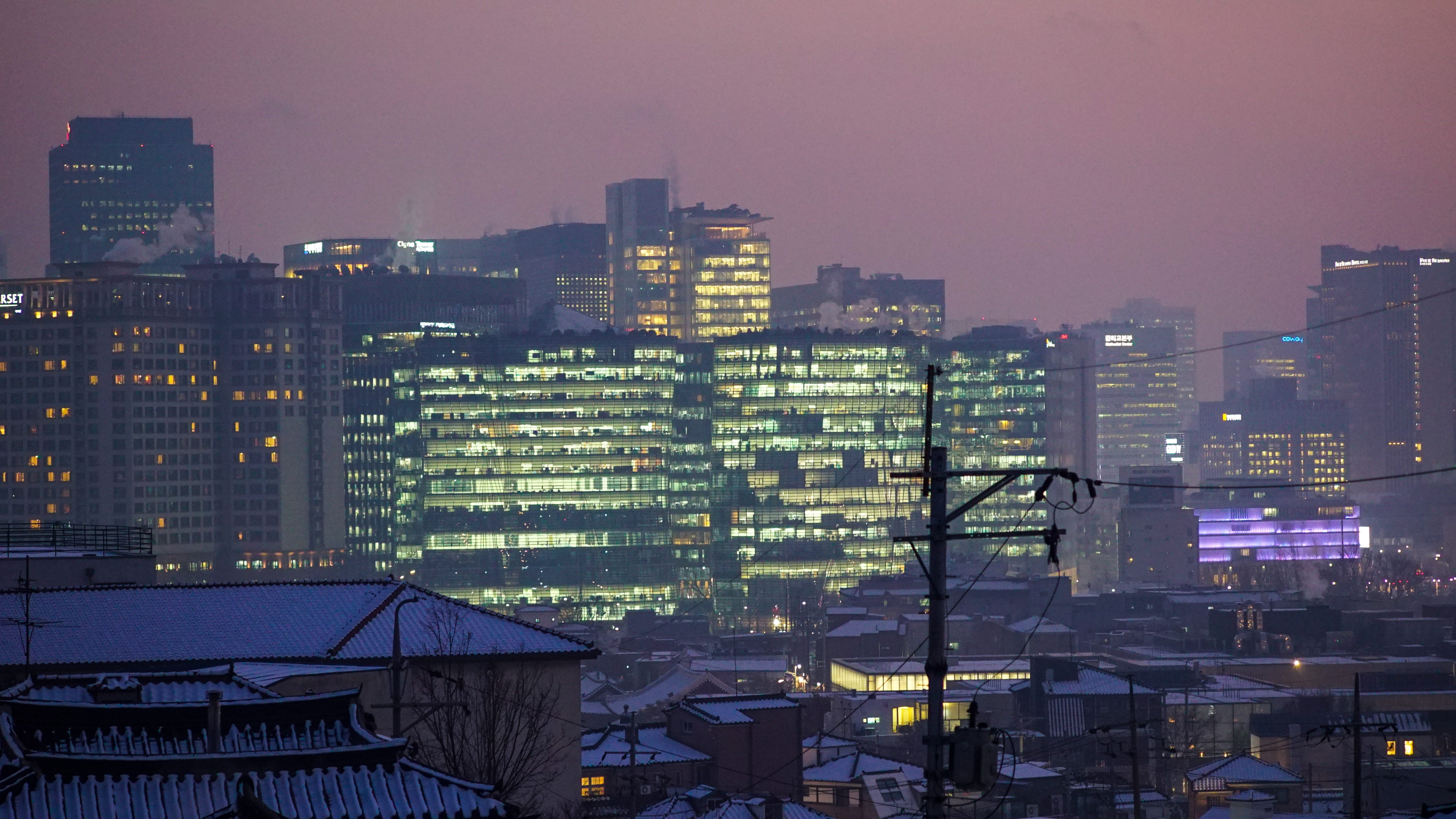 travel, nature, building, evening, korea, built structure, dusk, outdoors, night, tall - high, illuminated, seoul, nighttime, apartment, landscape, no people, HD Wallpaper