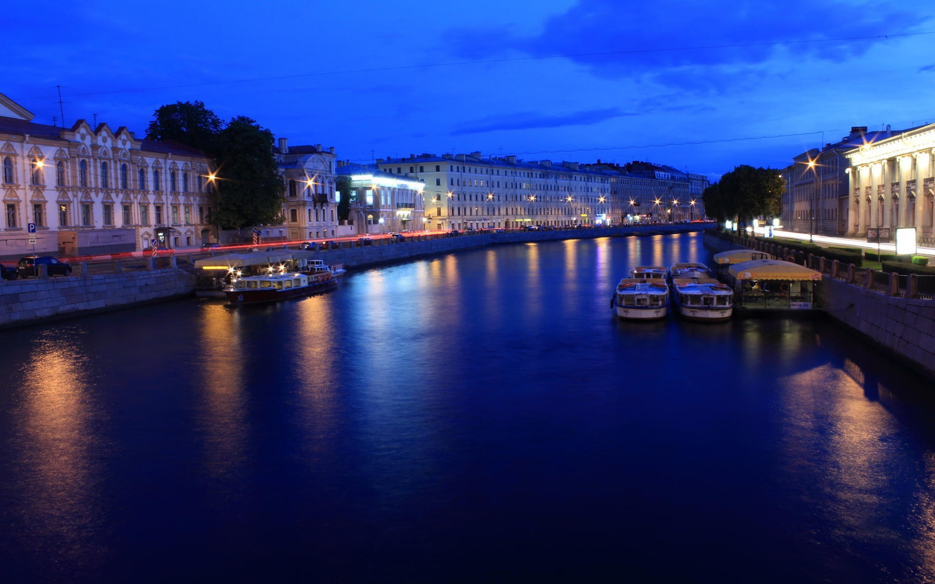 River, Houses, Lights, Boats, 1080P, Russia, st, Night, Petersburg, HD Wallpaper