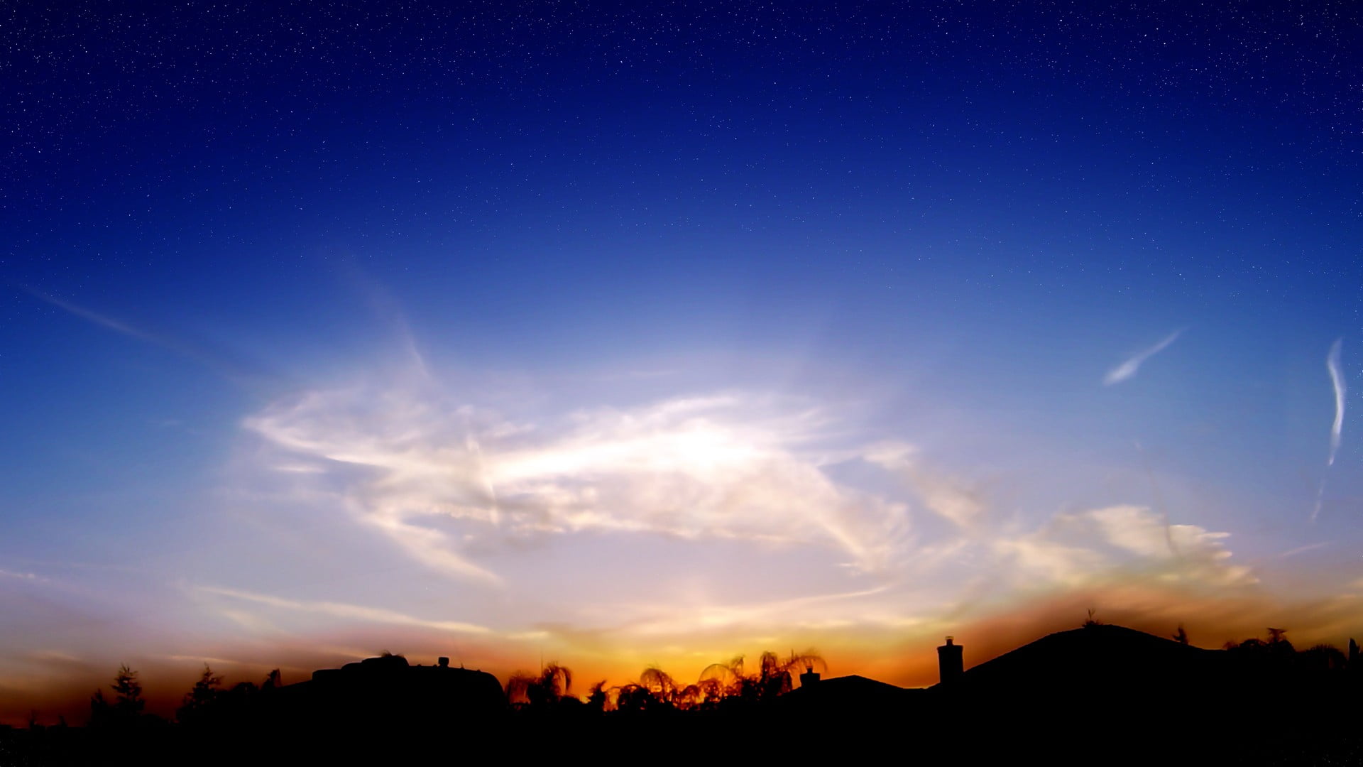 building exterior, sunset, clouds, astronomy, environment, blue, golden, hour, tranquility, architecture, cloud - sky, photography, no people, sky, tree, HD Wallpaper