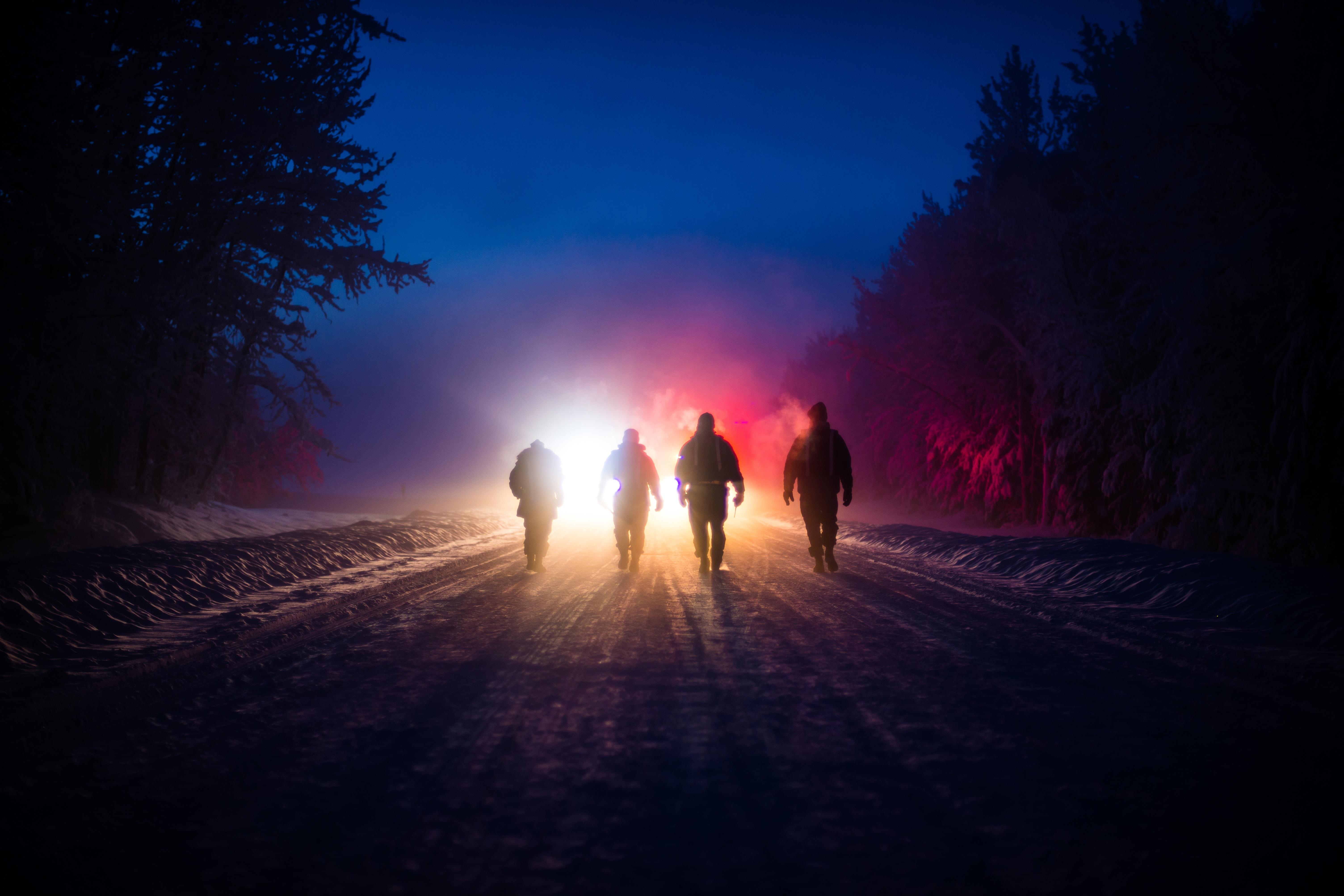 lifestyles, walking, males, plant, leisure activity, sunset, tree, togetherness, silhouetted, night, rear view, men, backlight, real people, people, direction, HD Wallpaper