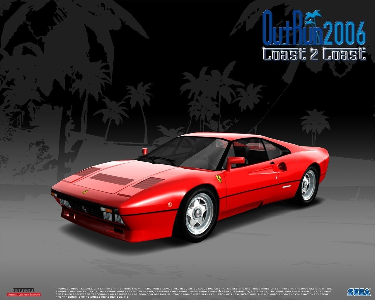 night, Ferrari, Outrun 2006 coast 2 coast, nature, wealth, motor vehicle, Sportcar, land vehicle, creativity, Car, tree, gray, plant, luxury, Palms, text, HD Wallpaper