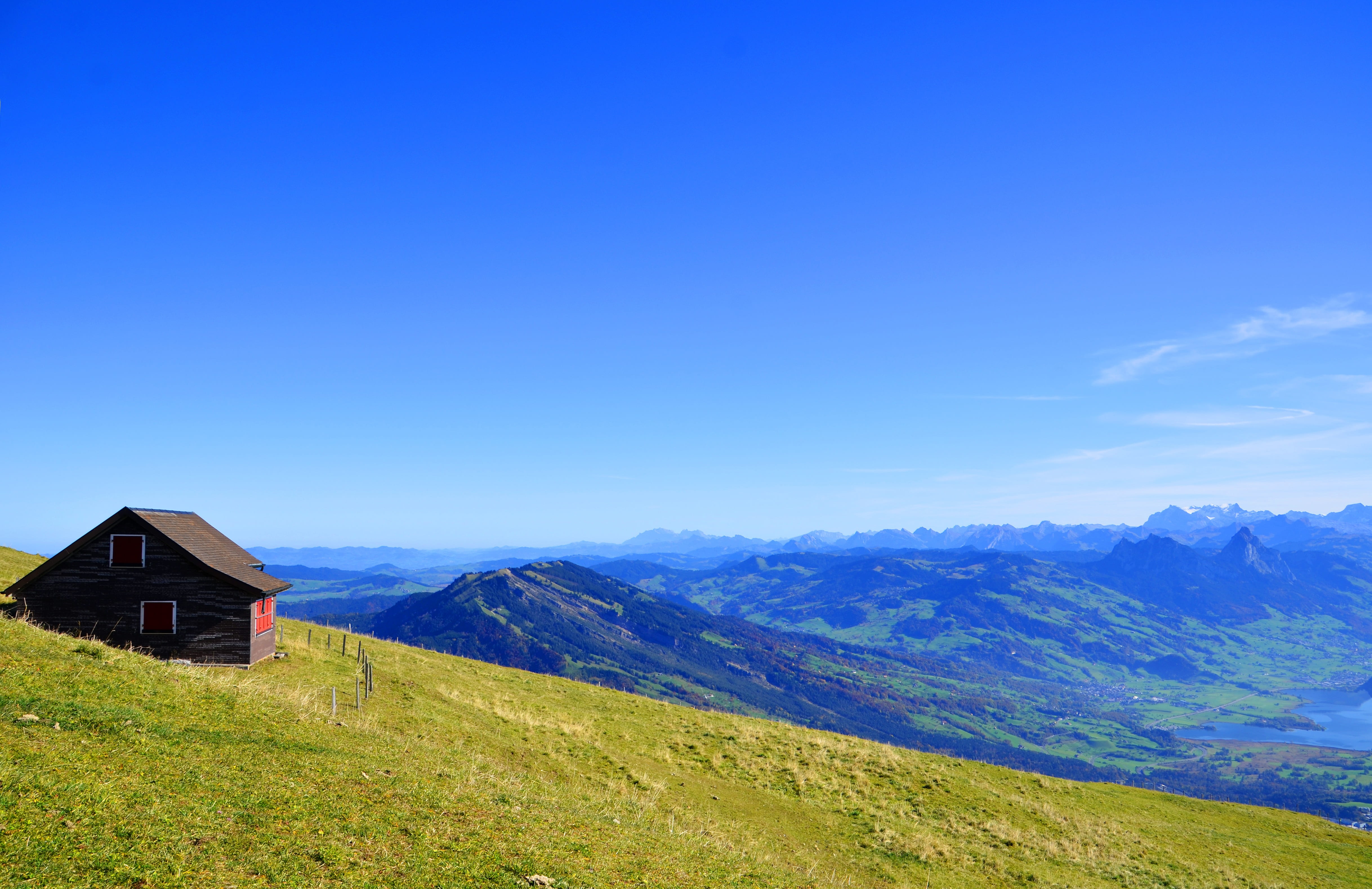 scenics - nature, rigi, non-urban scene, mountain meadow, switzerland, architecture, hut, land, autumn, 4K, landscape, holiday, building exterior, outdoors, HD Wallpaper