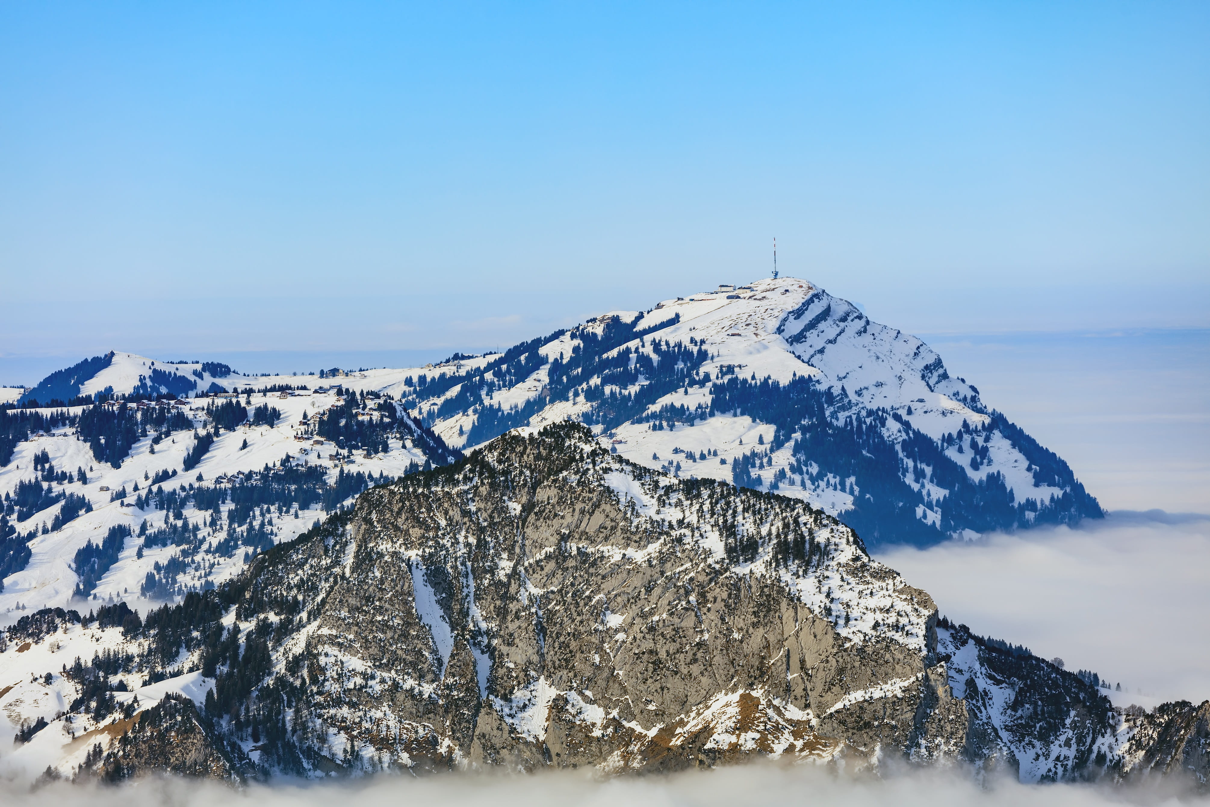 cold temperature, no people, extreme weather, tranquil scene, swiss, european, summit, non-urban scene, fog, scenics, schwyz, swiss alps, rigi, tranquility, HD Wallpaper