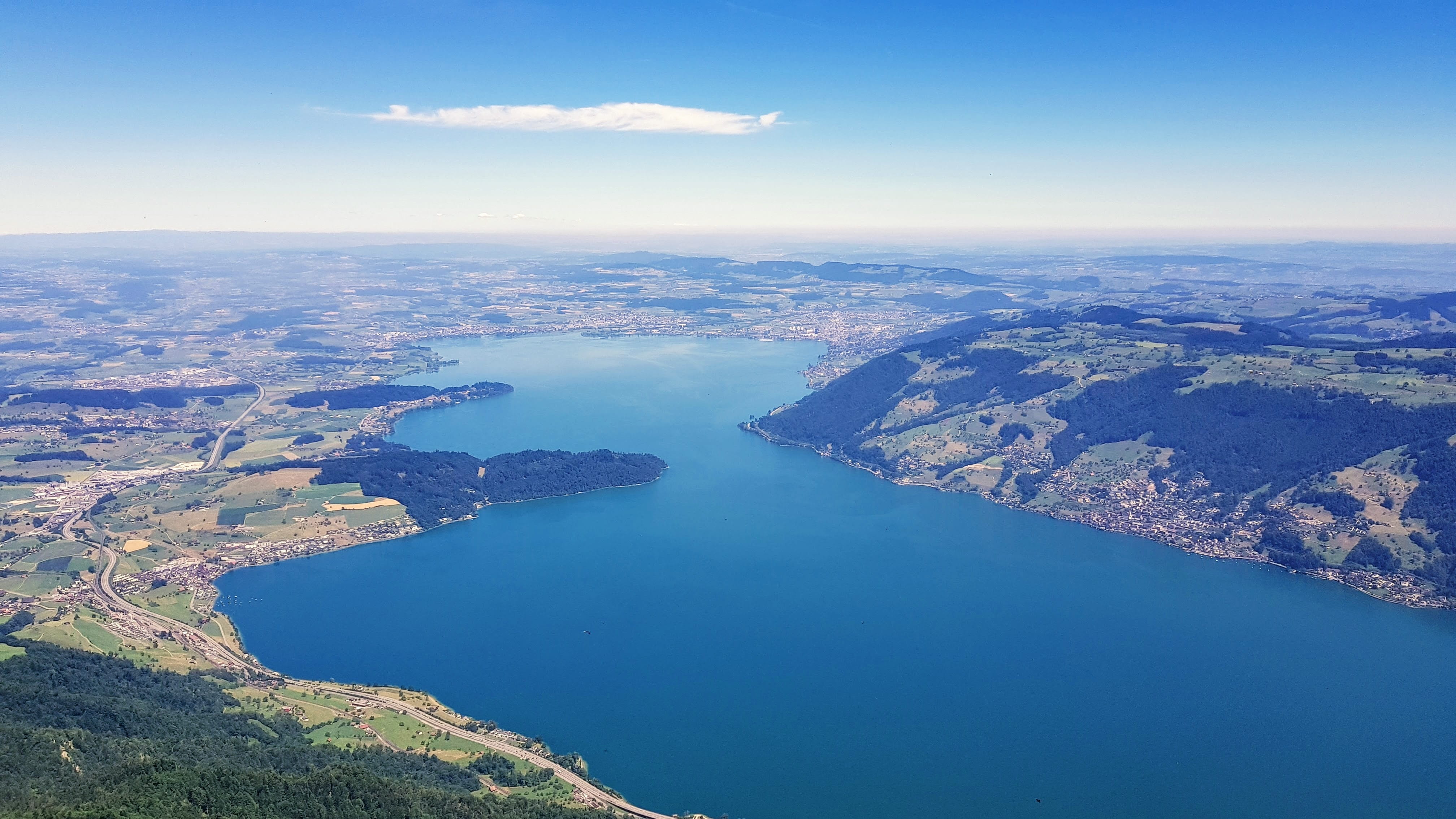 outdoors, panorama, high angle view, aerial view, summer, 4K, distant view, mountains, horizon over water, water, beauty in nature, switzerland, travel destinations, HD Wallpaper